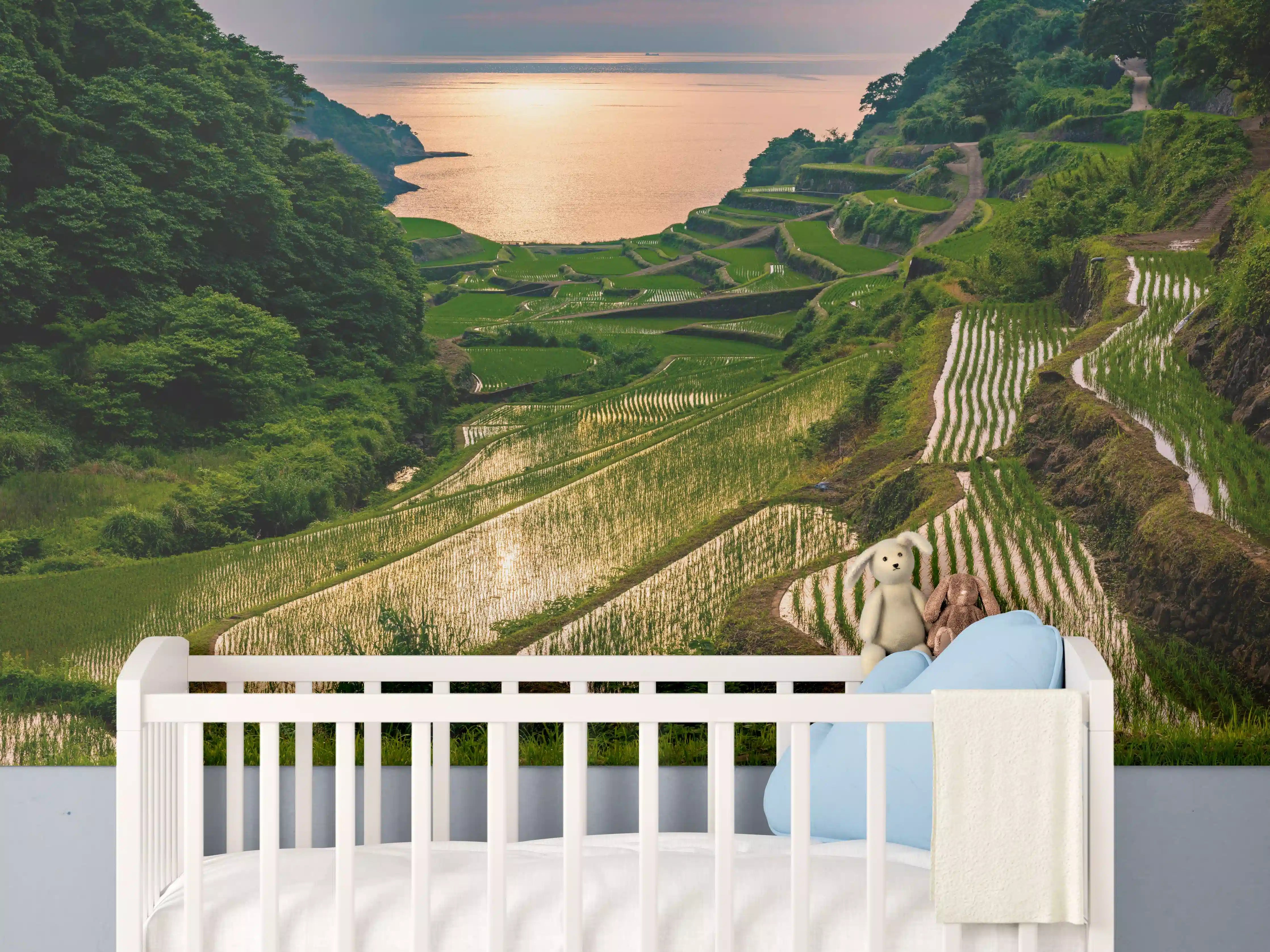 Babyzimmer Wandgestaltung - Abendlicher Blick japanische Berglandschaft