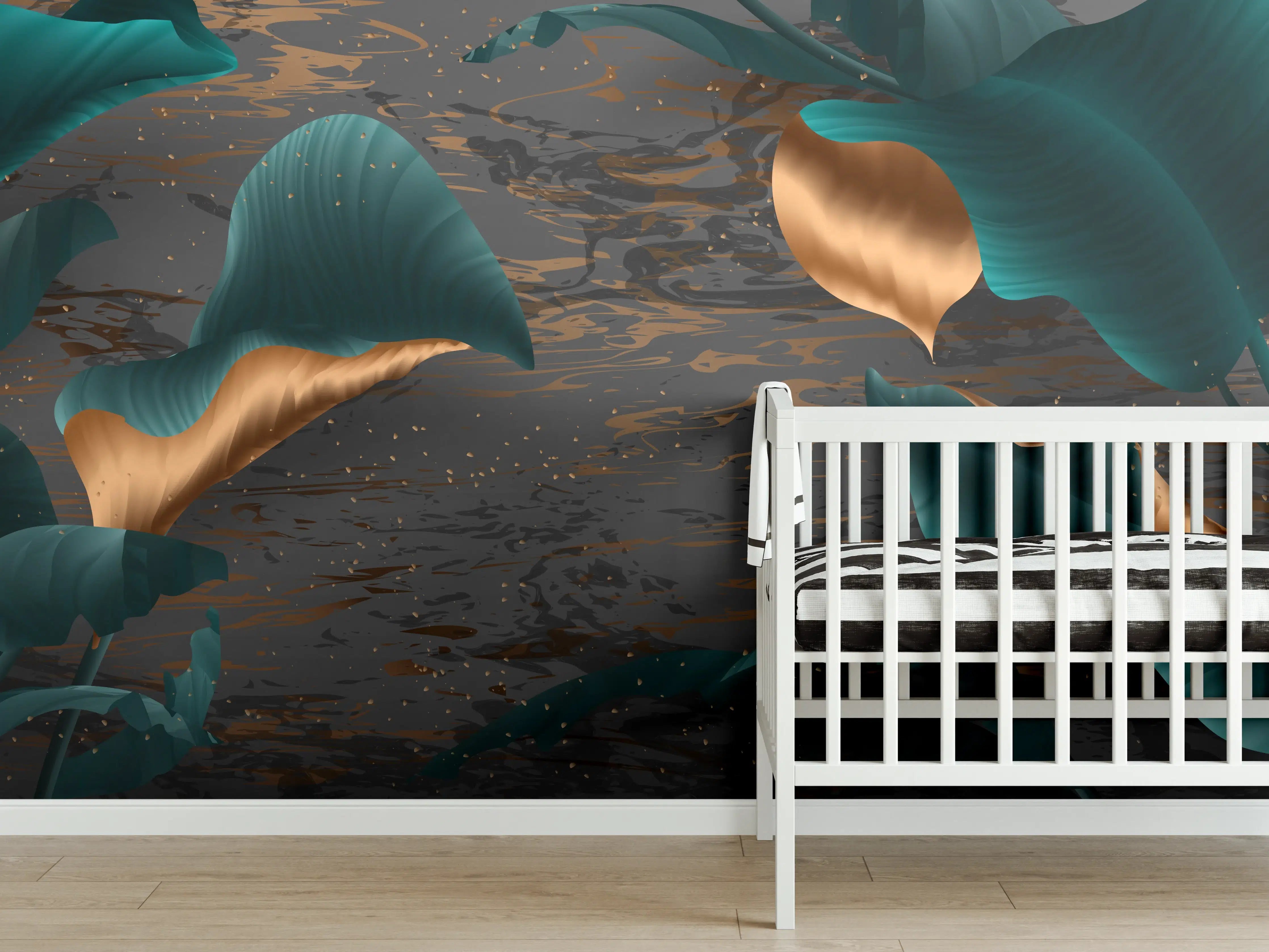 Babyzimmer Wandgestaltung - Abendlicher Dschungel Goldakzent