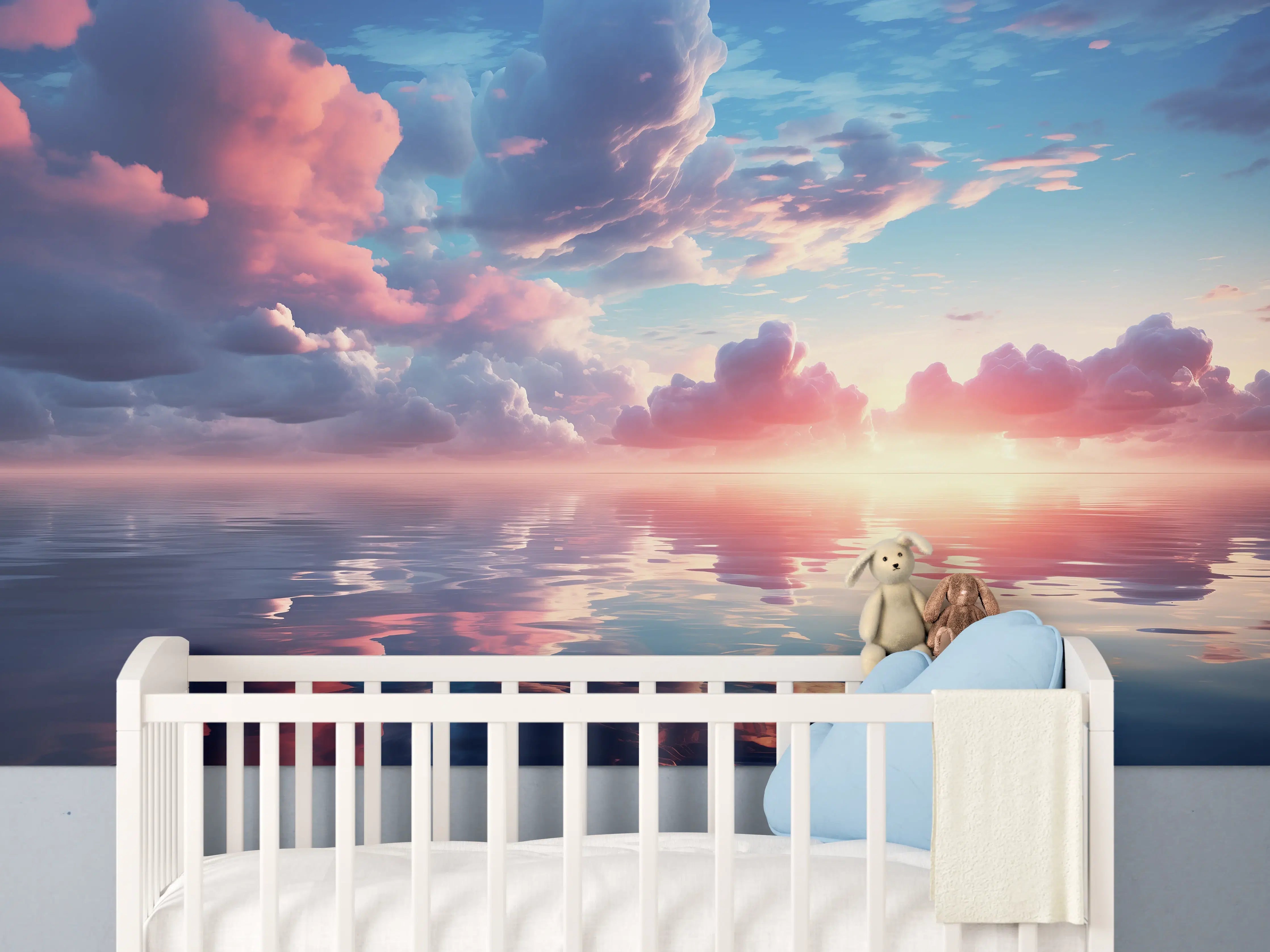 Babyzimmer Wandgestaltung - Abendrot über stillen Wellen