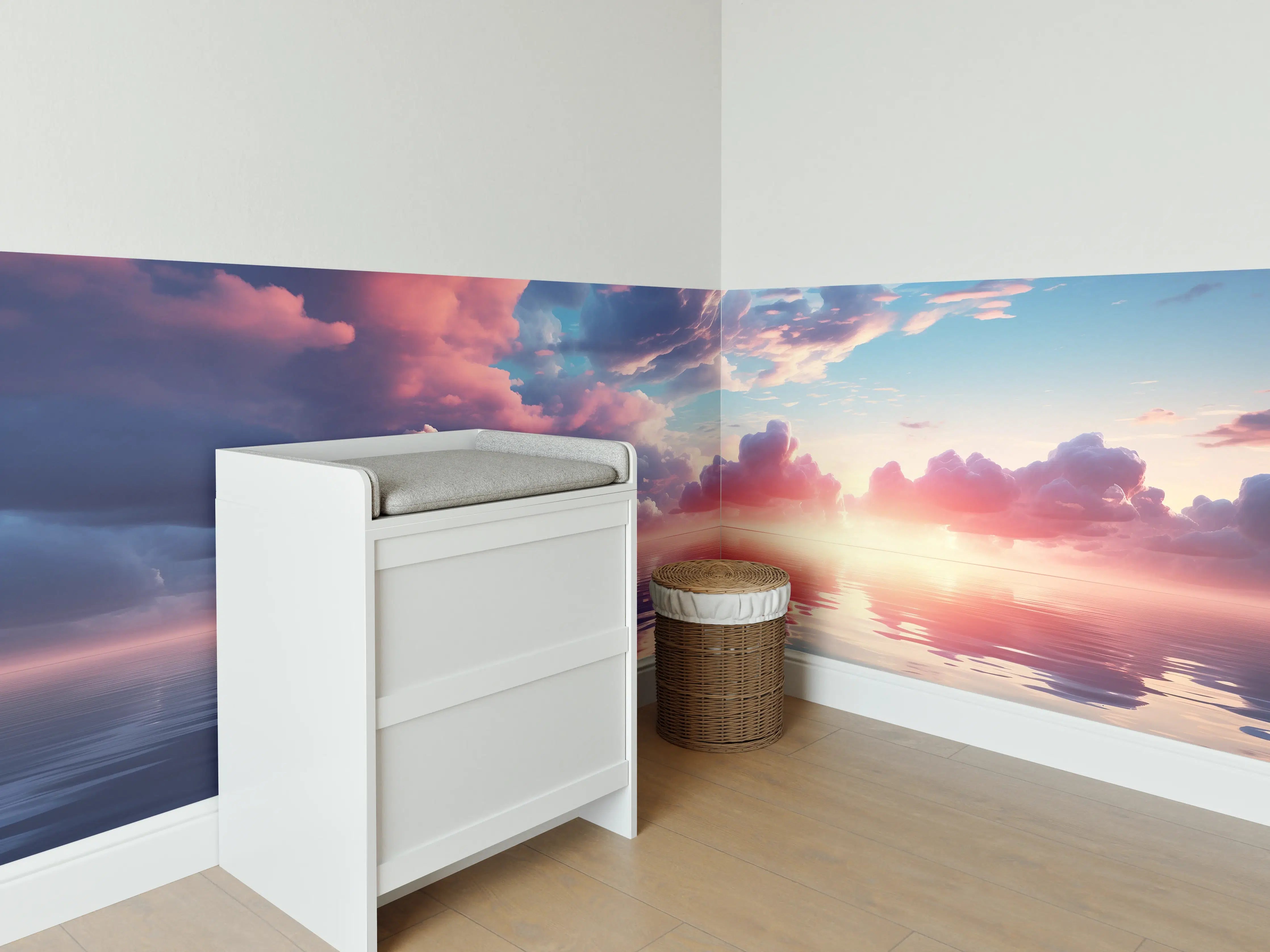 Babyzimmer Wandgestaltung - Abendrot über stillen Wellen