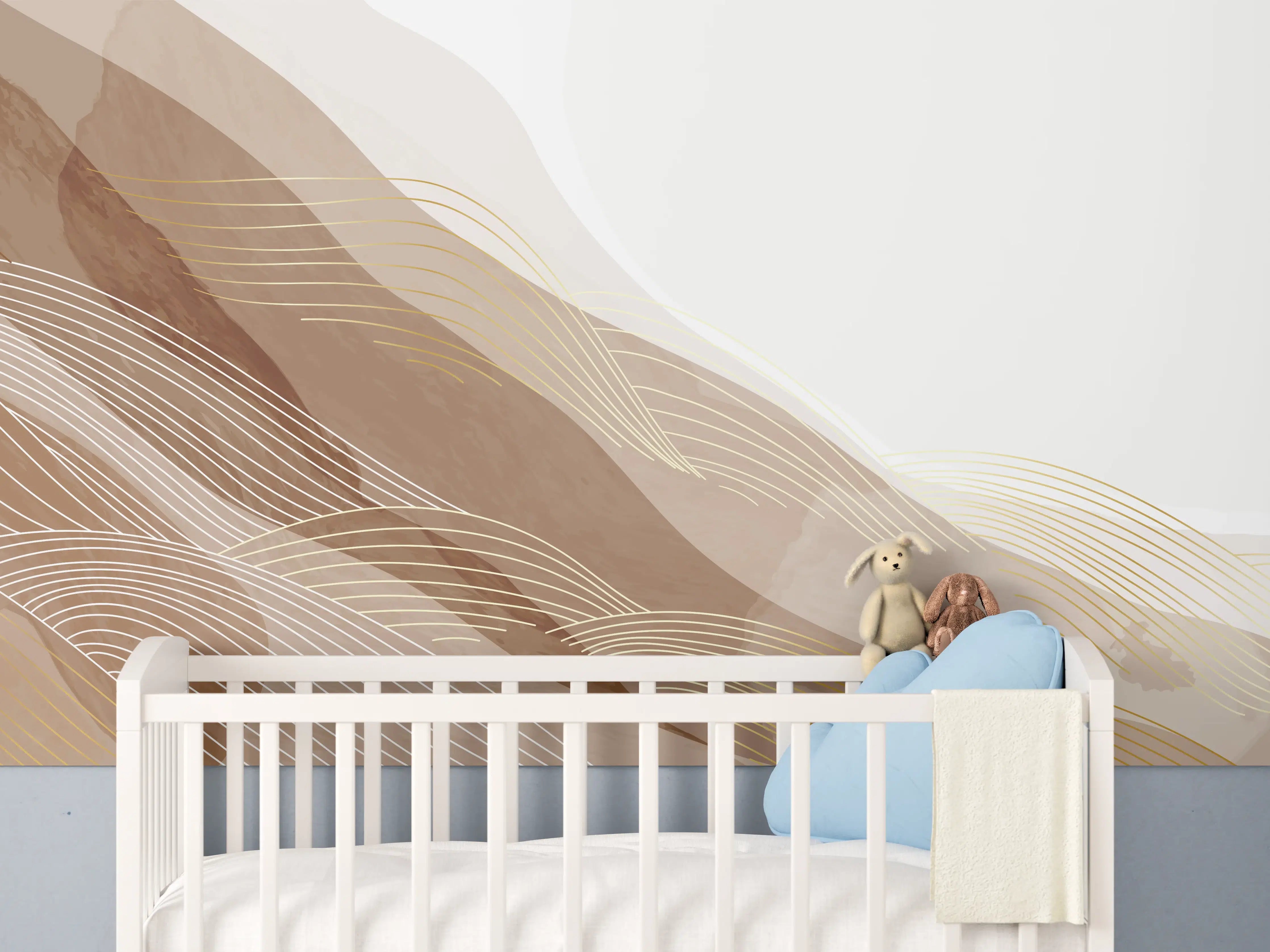 Babyzimmer Wandgestaltung - Abstrakte Beige Linien Kunst