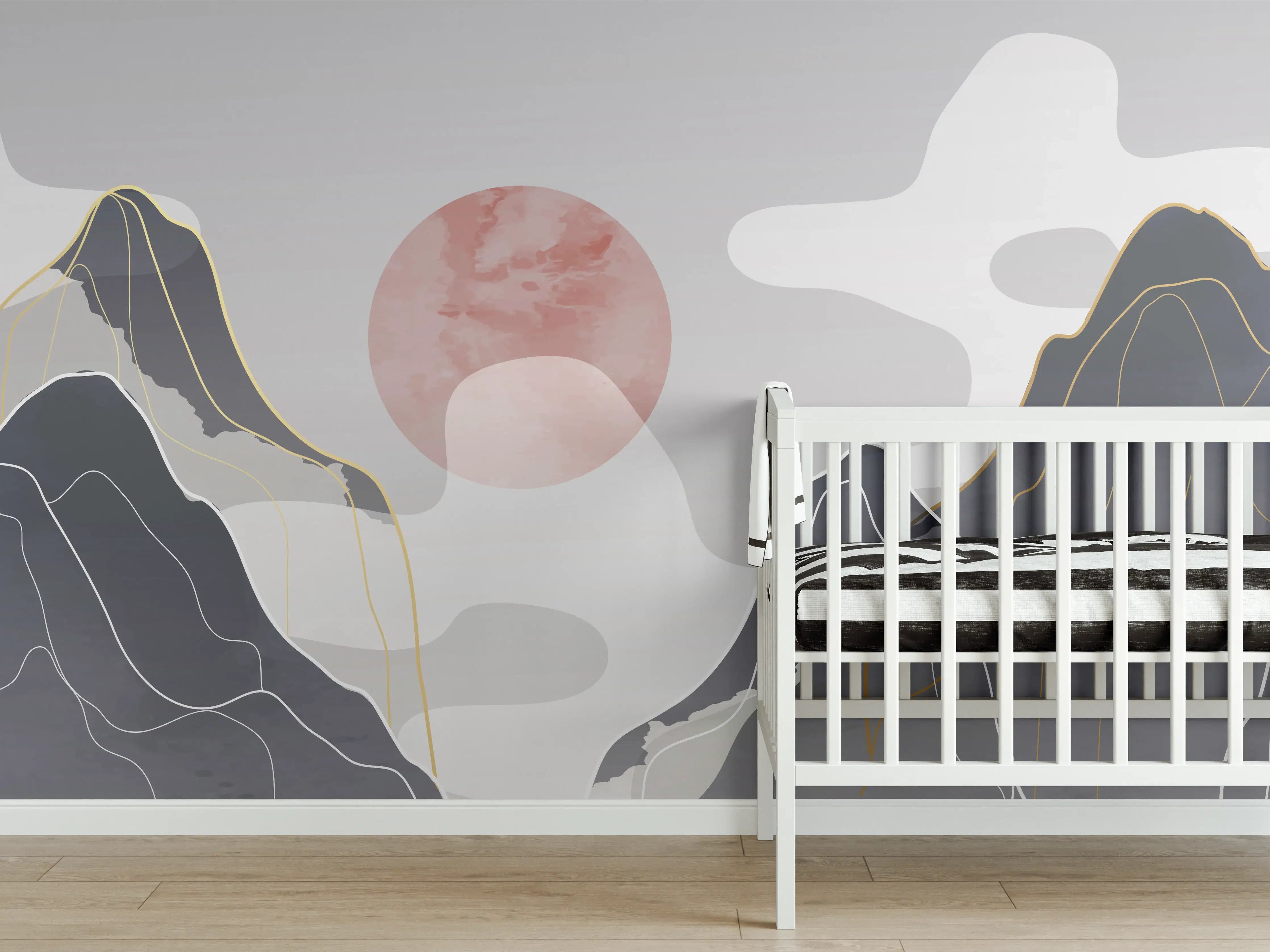 Babyzimmer Wandgestaltung - Abstrakte Berge in Pastell
