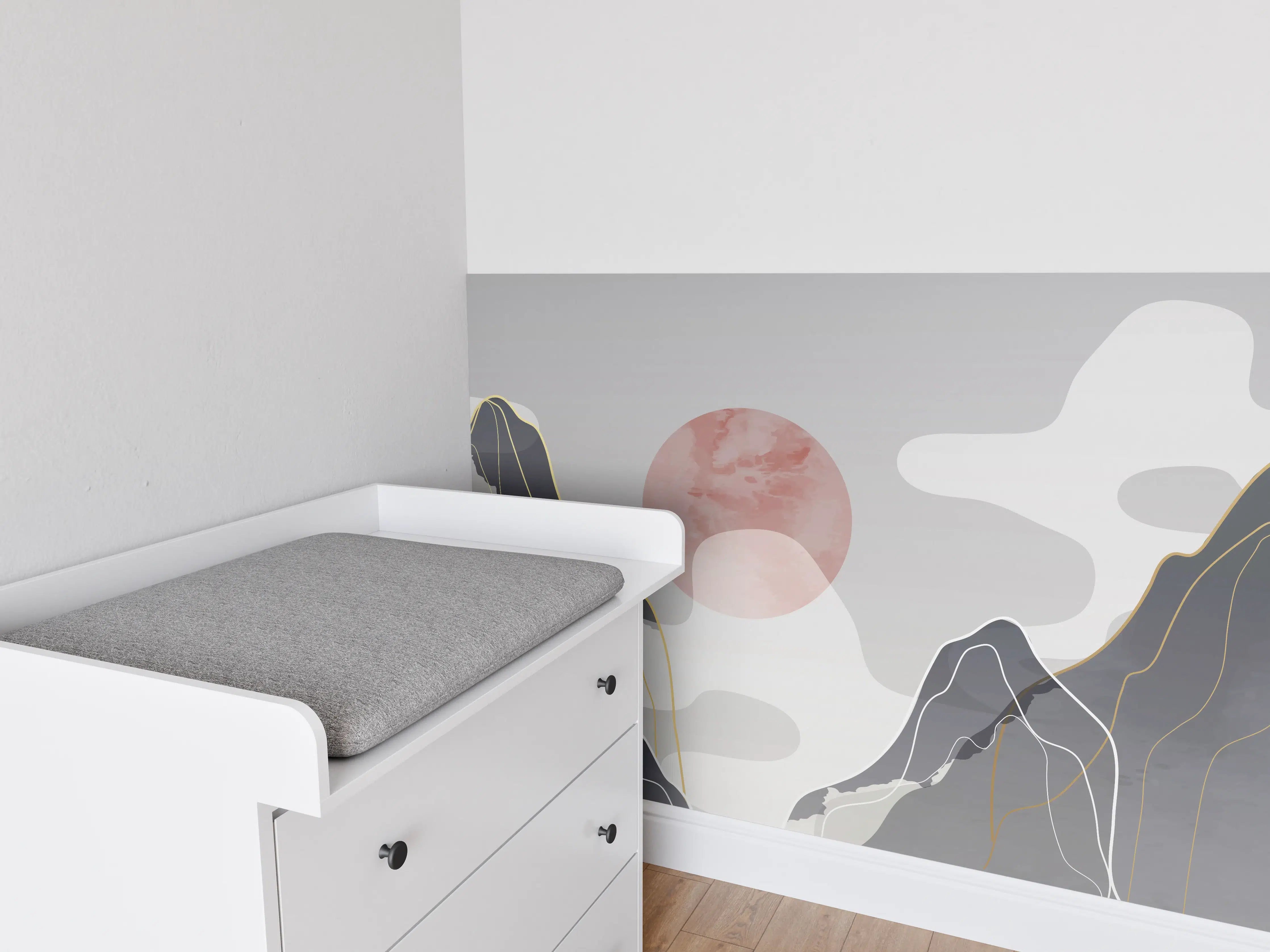 Babyzimmer Wandgestaltung - Abstrakte Berge in Pastell