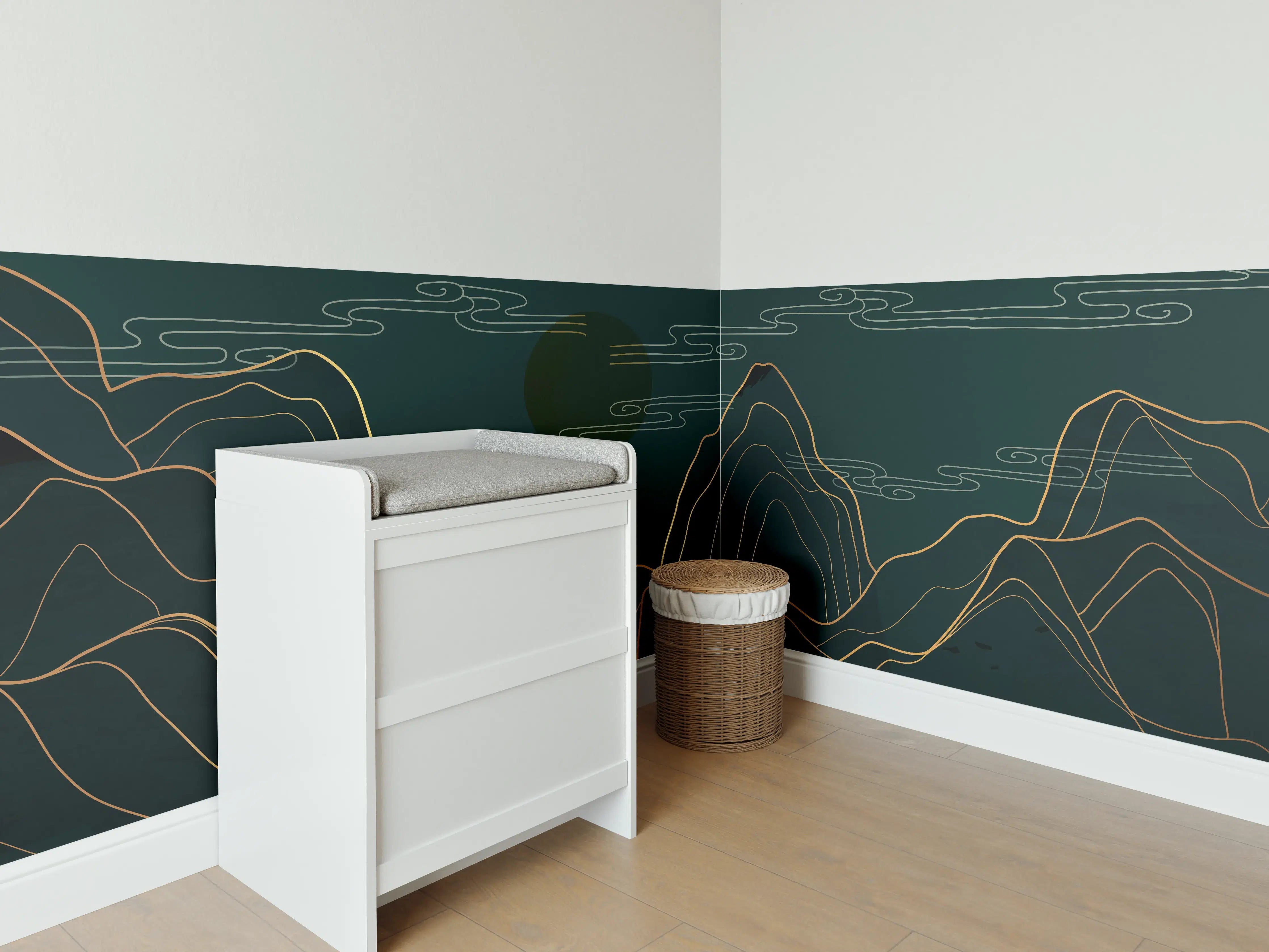 Babyzimmer Wandgestaltung - Abstrakte Berglandschaft Linienkunst
