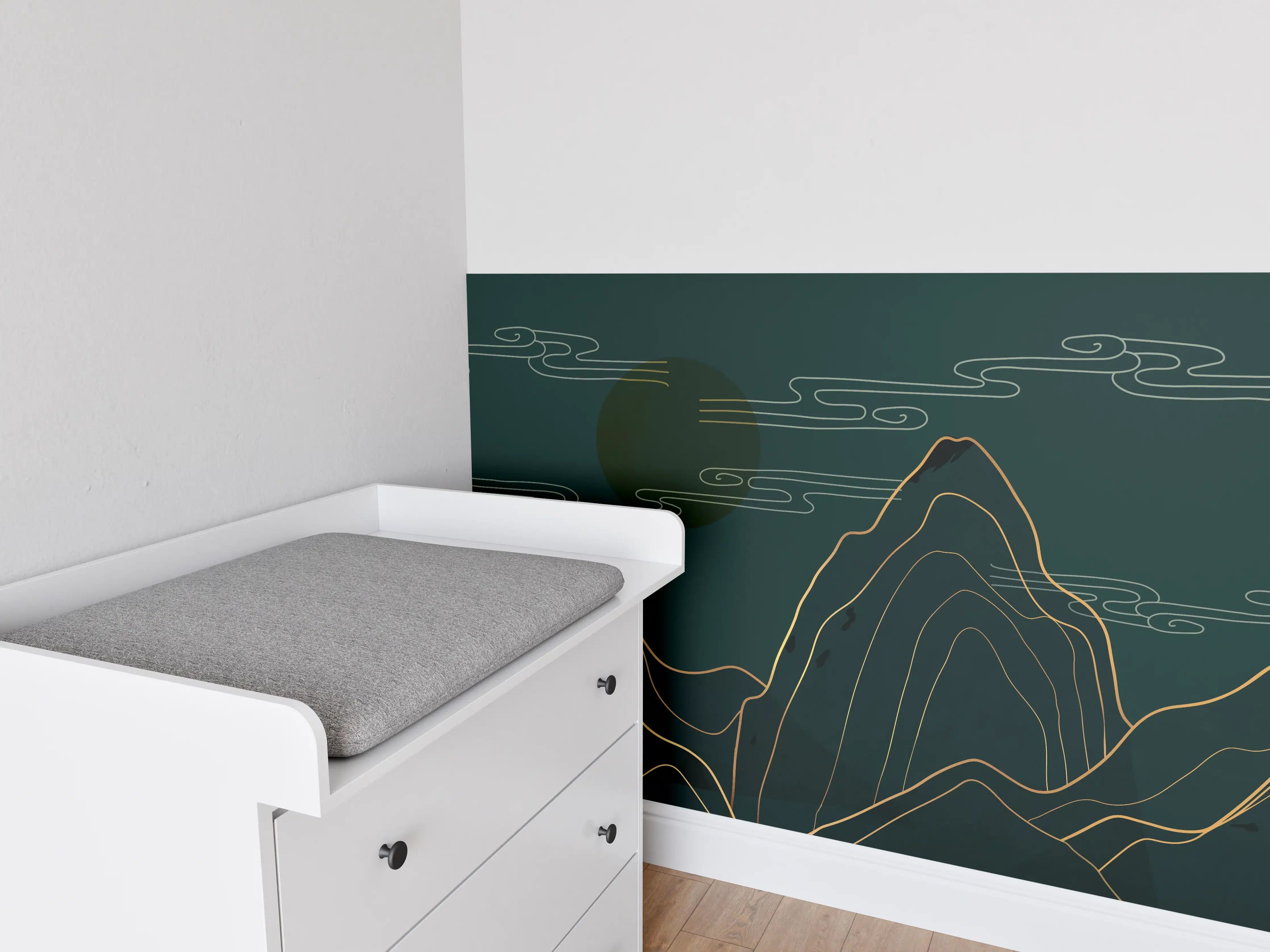 Babyzimmer Wandgestaltung - Abstrakte Berglandschaft Linienkunst