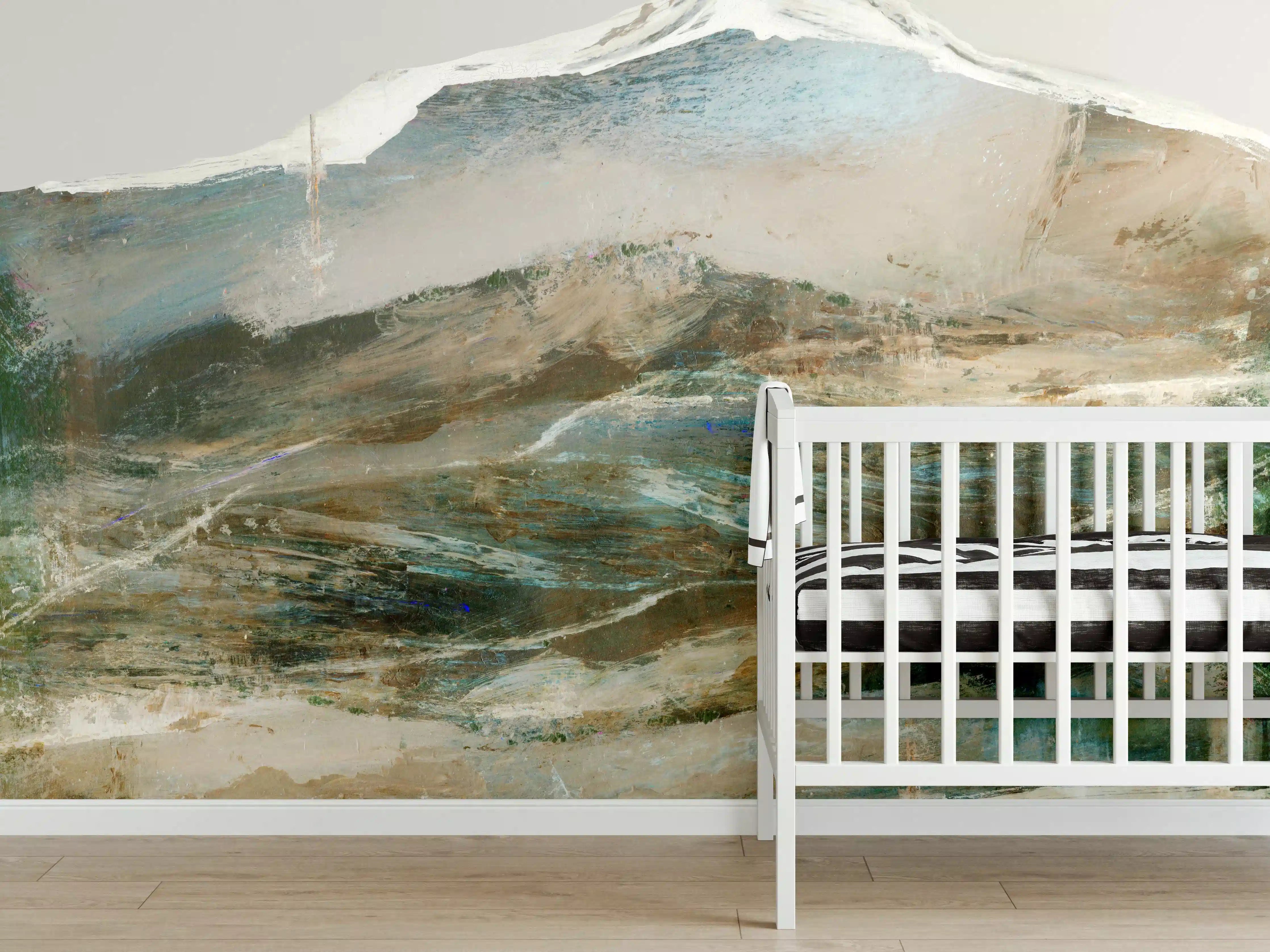 Babyzimmer Wandgestaltung - Abstrakte Berglandschaft Pastelltöne
