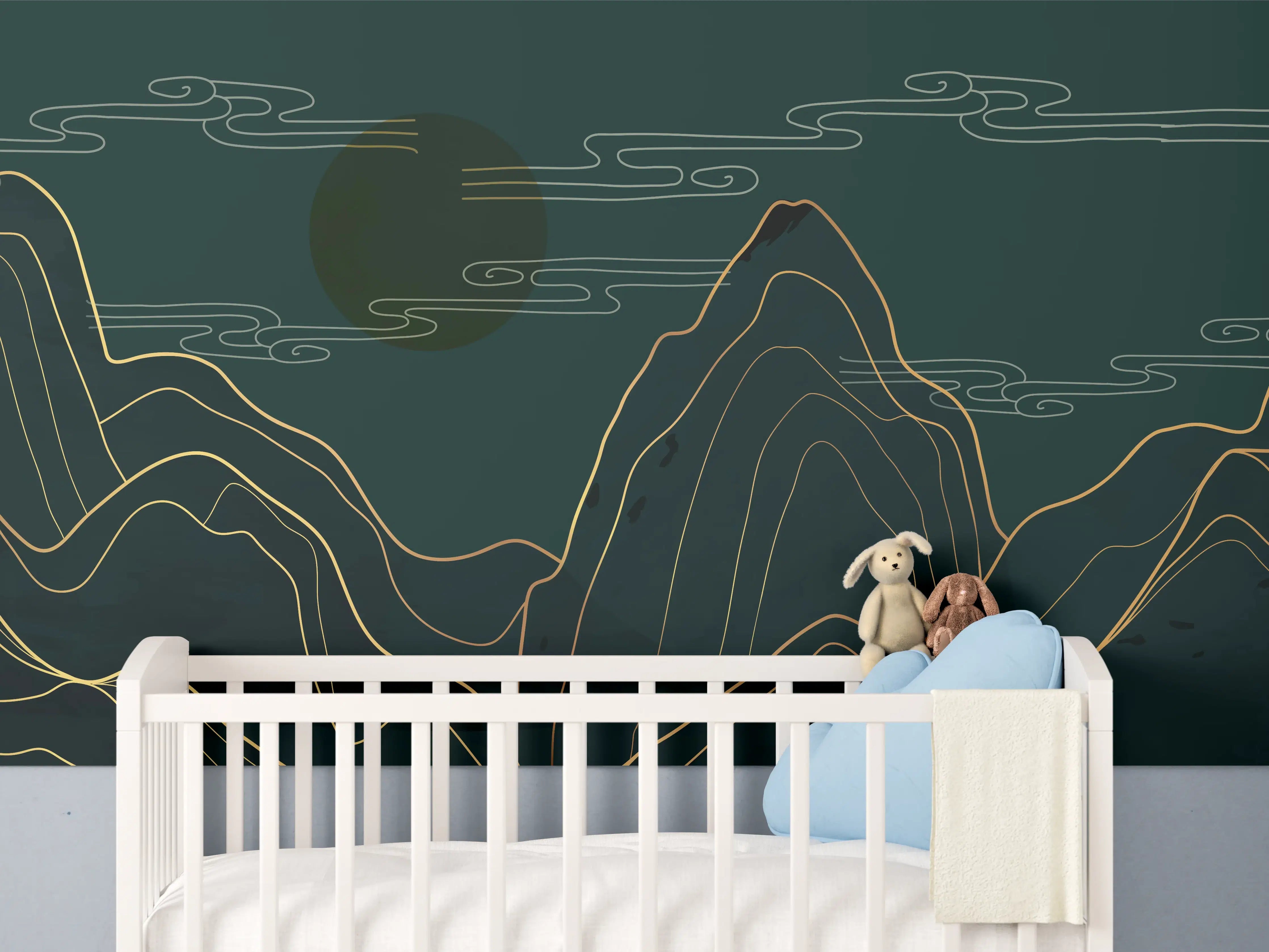 Babyzimmer Wandgestaltung - Abstrakte Berglandschaft bei Nacht