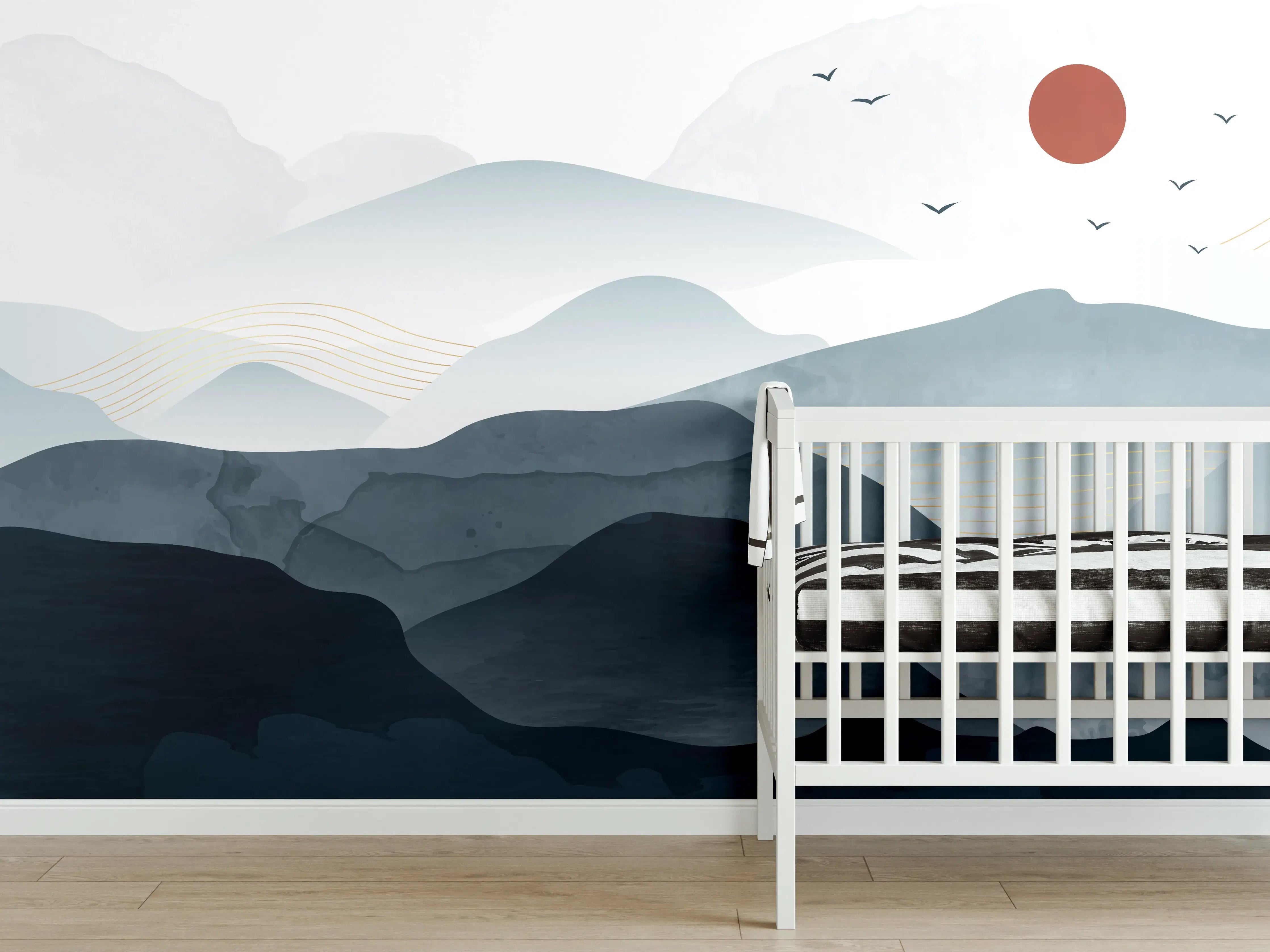 Babyzimmer Wandgestaltung - Abstrakte Berglandschaft in Grautönen