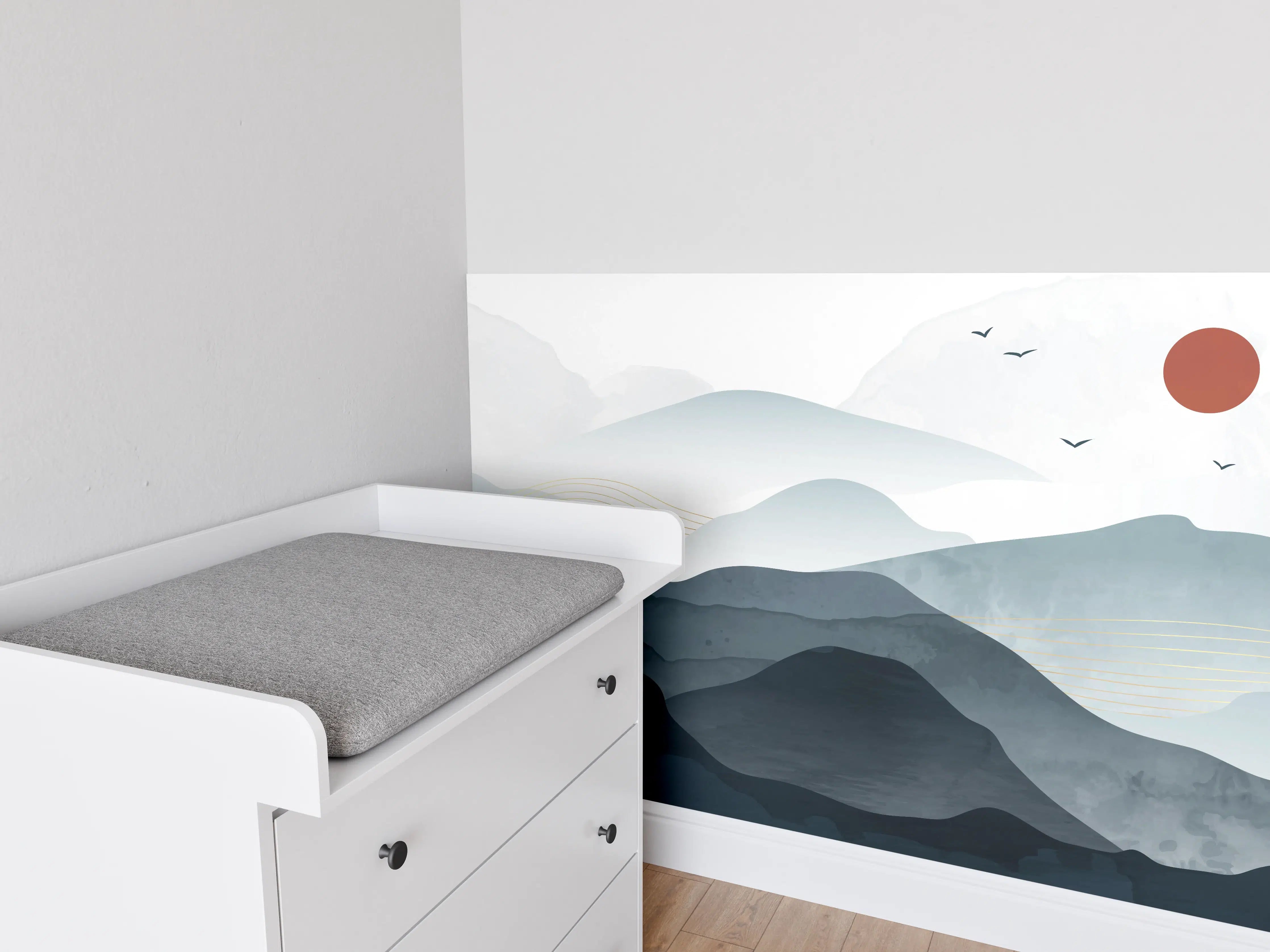 Babyzimmer Wandgestaltung - Abstrakte Berglandschaft in Grautönen