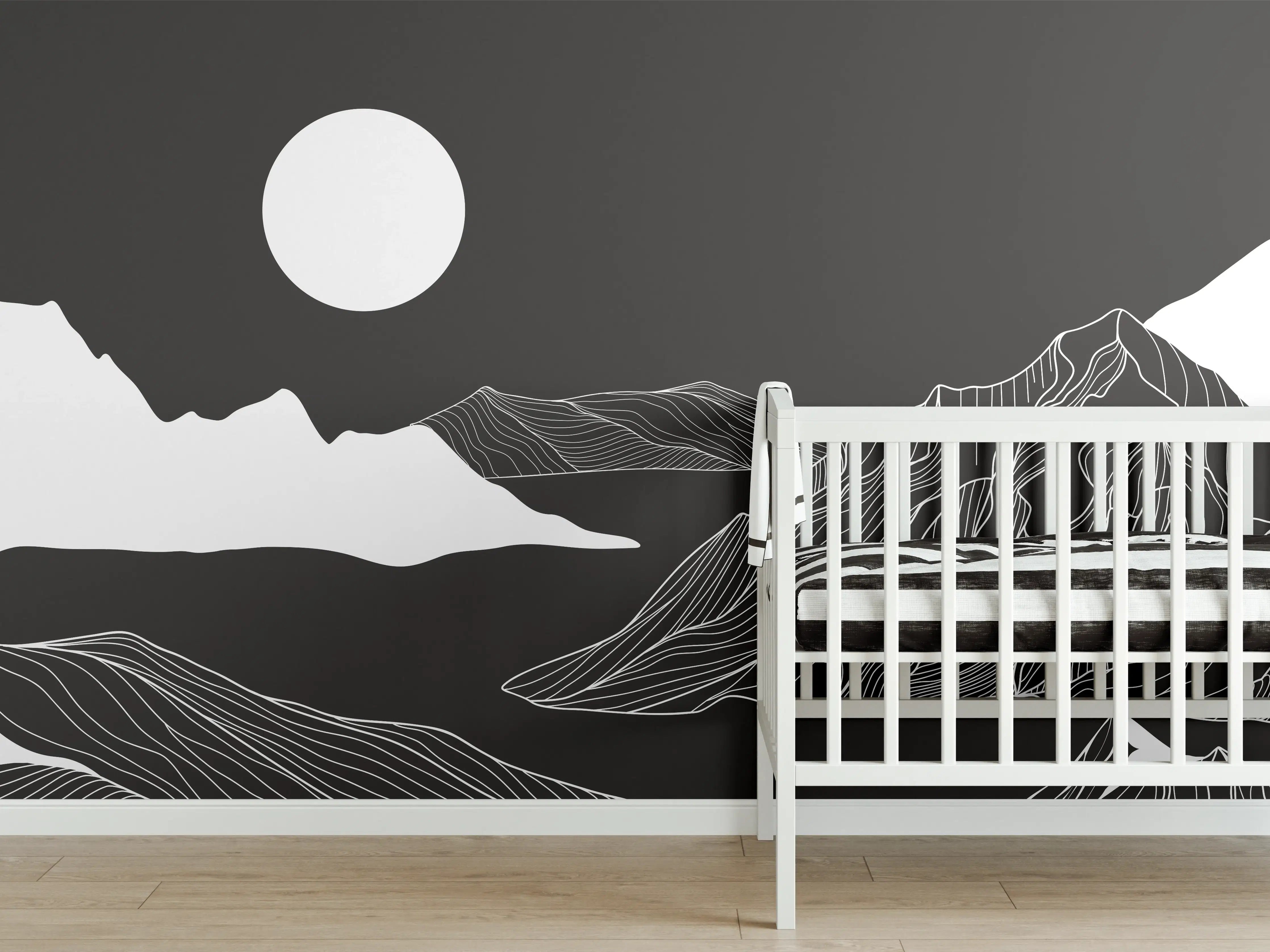 Babyzimmer Wandgestaltung - Abstrakte Berglandschaft in Monochrom