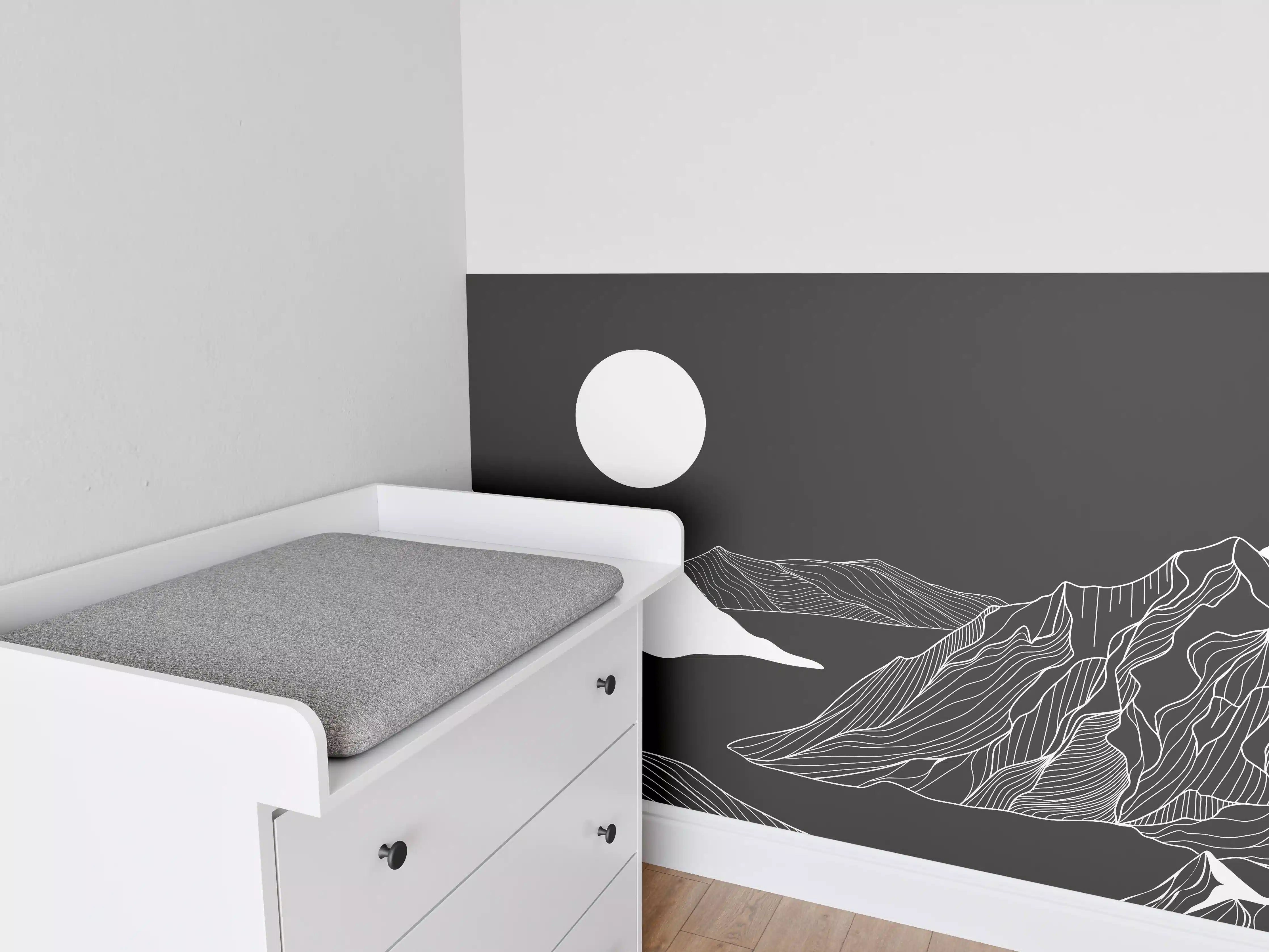 Babyzimmer Wandgestaltung - Abstrakte Berglandschaft in Monochrom