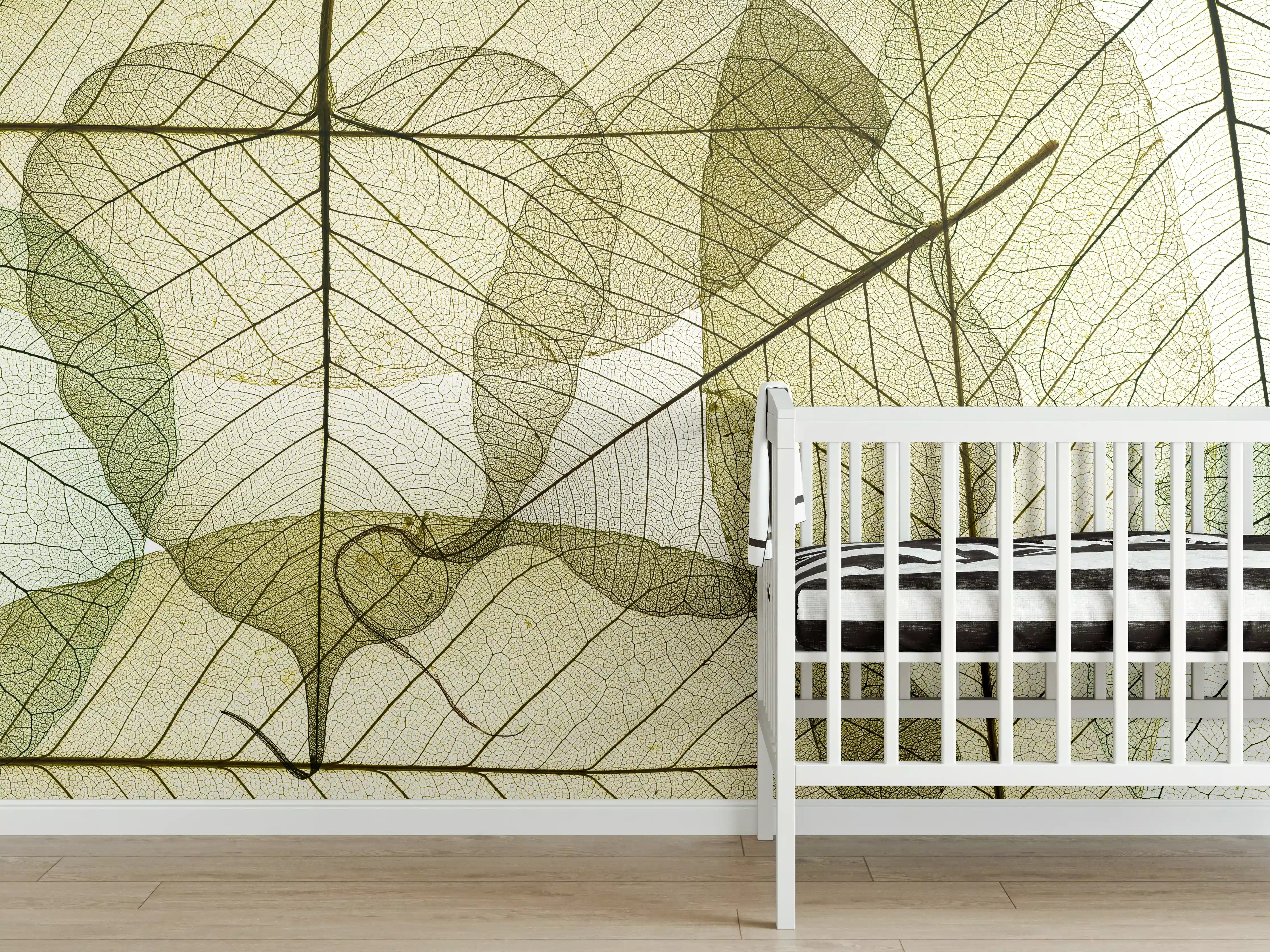 Babyzimmer Wandgestaltung - Abstrakte Blattstrukturen Beige