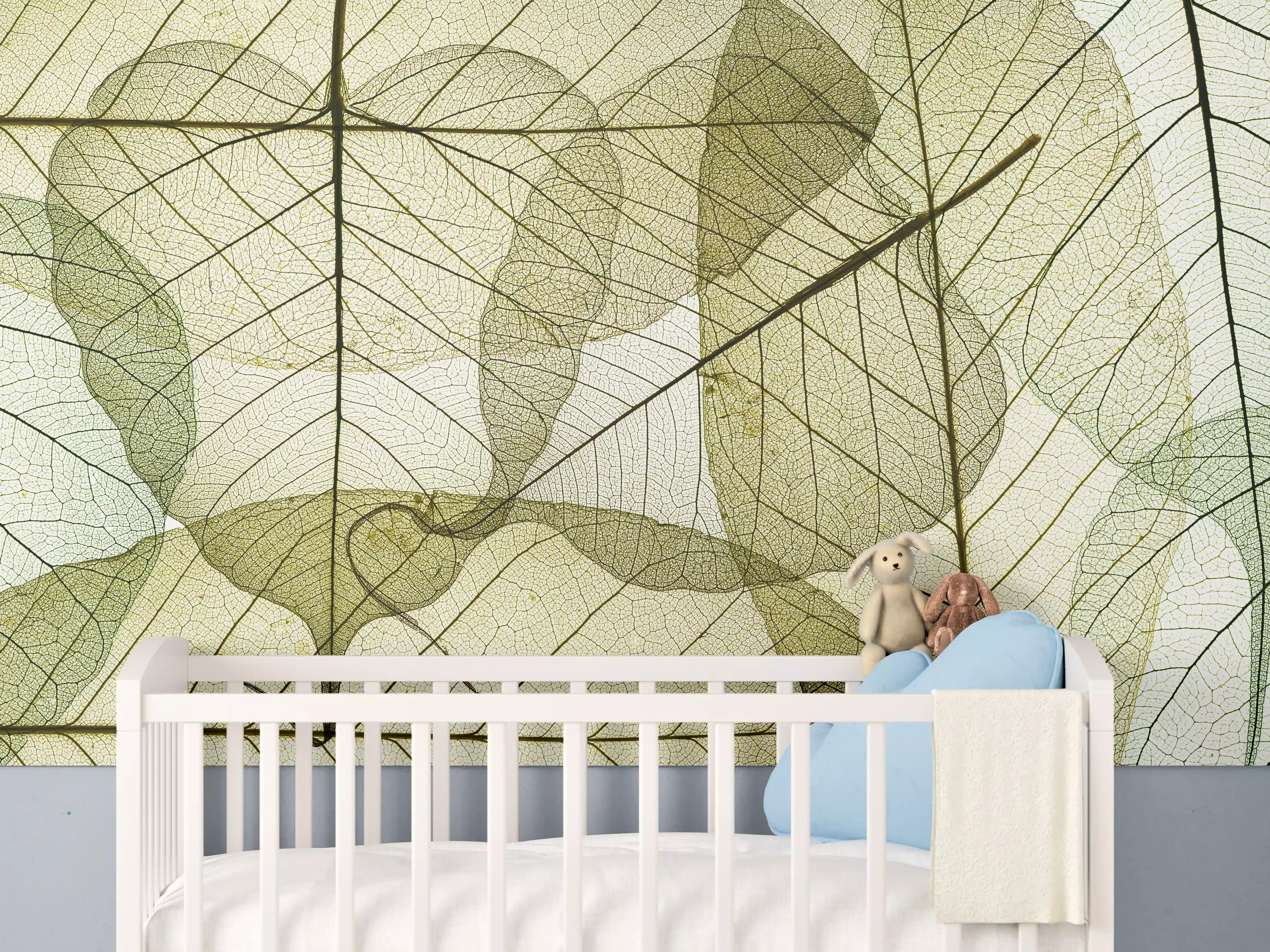 Babyzimmer Wandgestaltung - Abstrakte Blattstrukturen Beige