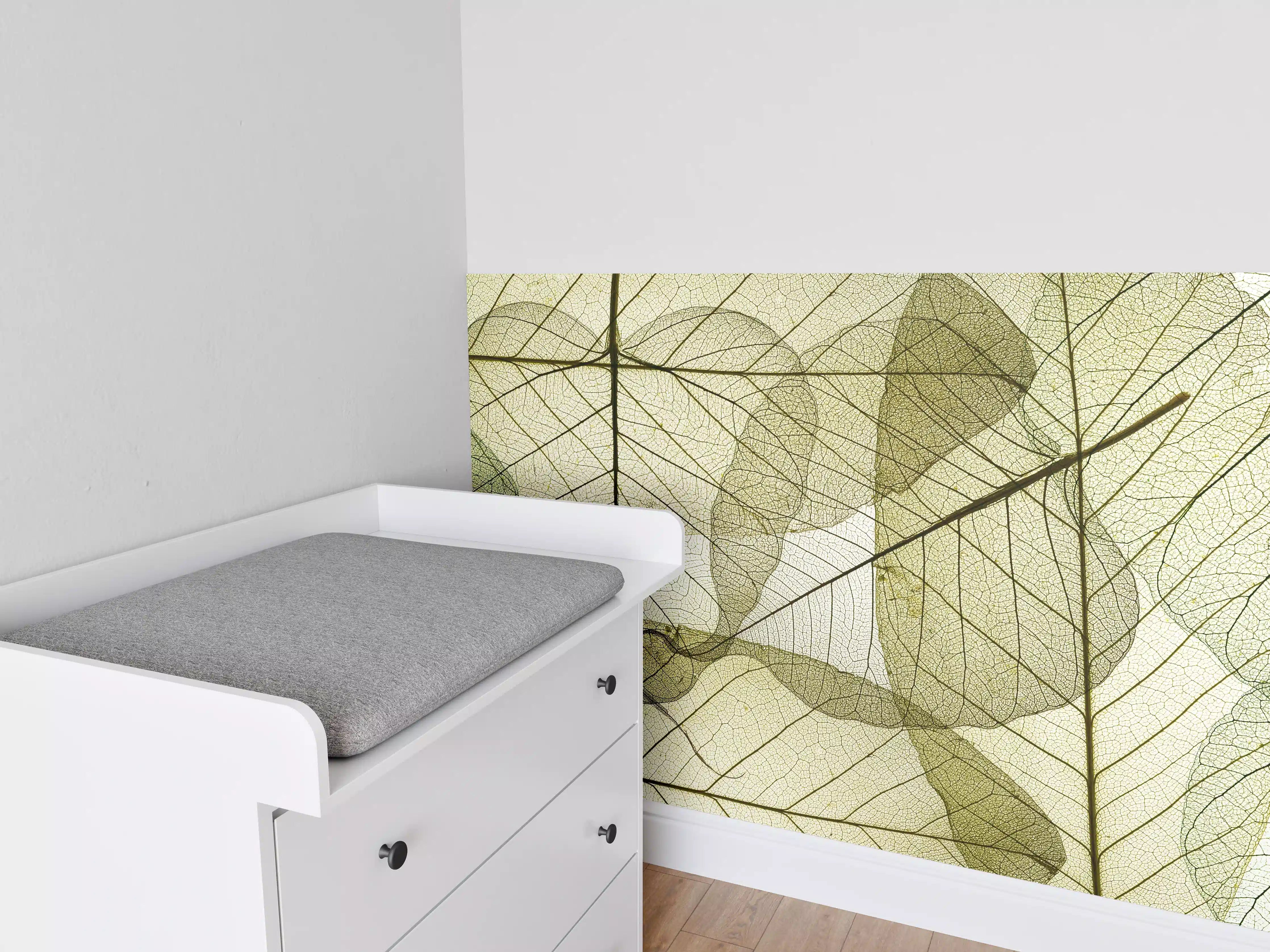 Babyzimmer Wandgestaltung - Abstrakte Blattstrukturen Beige