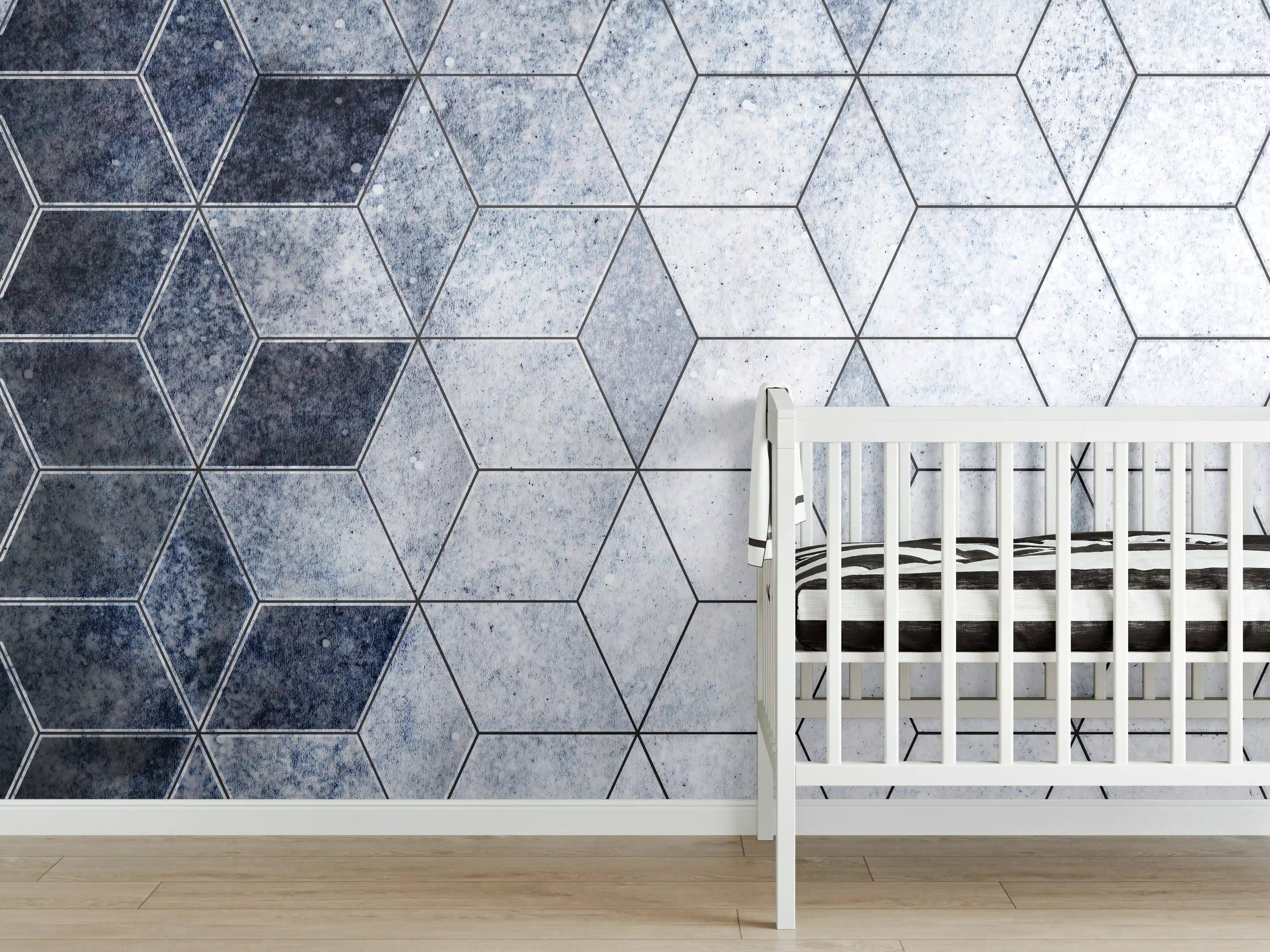 Babyzimmer Wandgestaltung - Abstrakte Blau-Graue Wabenstruktur