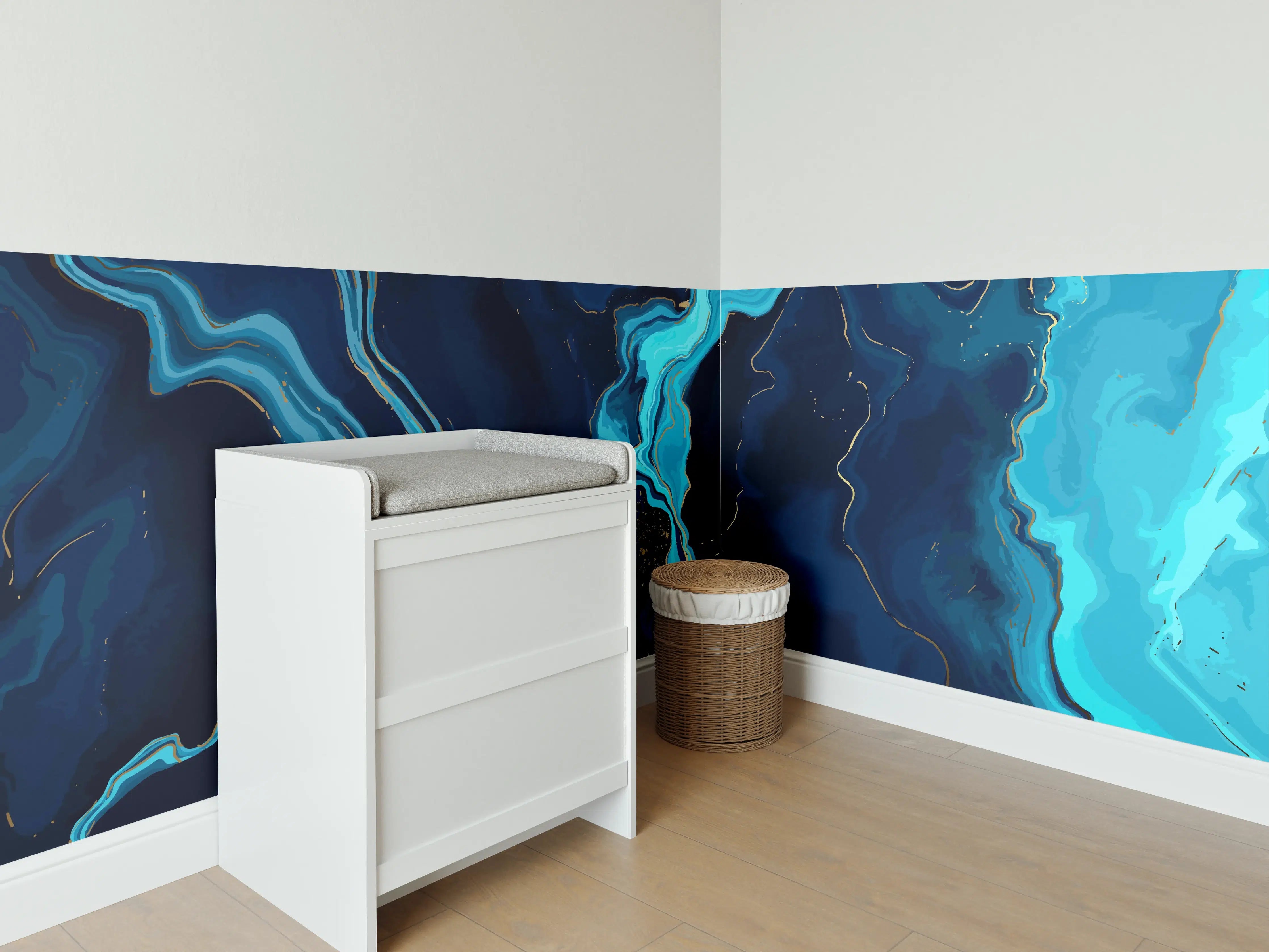 Babyzimmer Wandgestaltung - Abstrakte Blau-Türkis Fließkunst