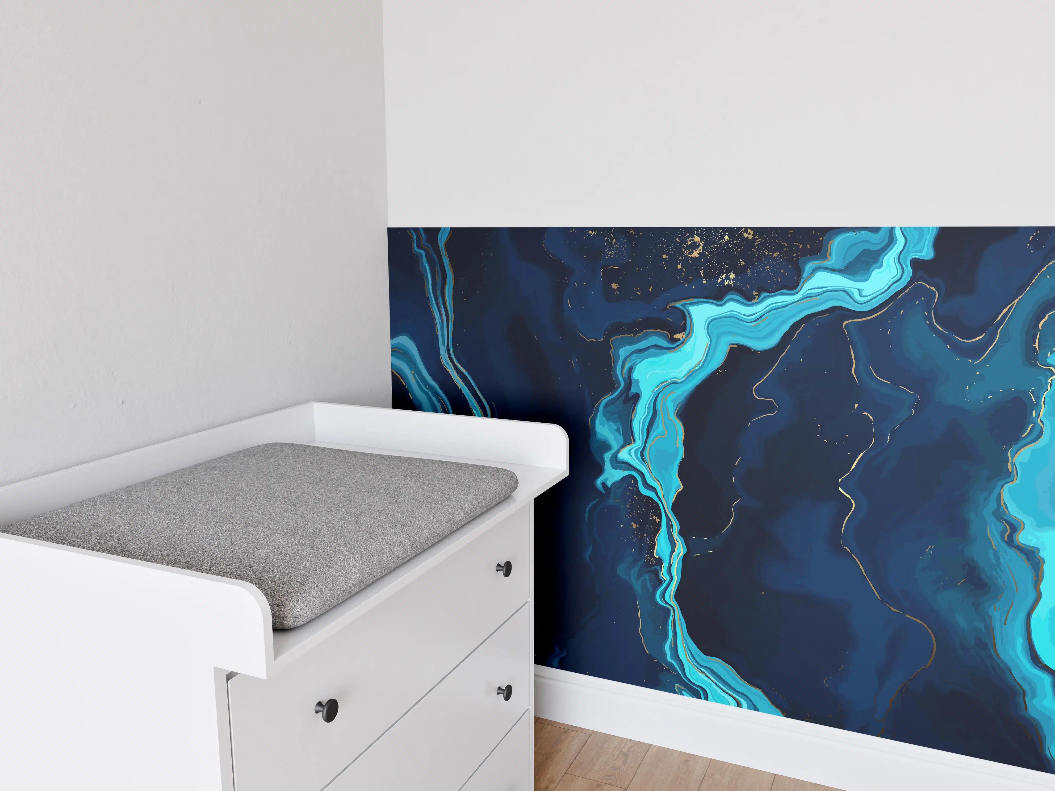 Babyzimmer Wandgestaltung - Abstrakte Blau-Türkis Strömungen