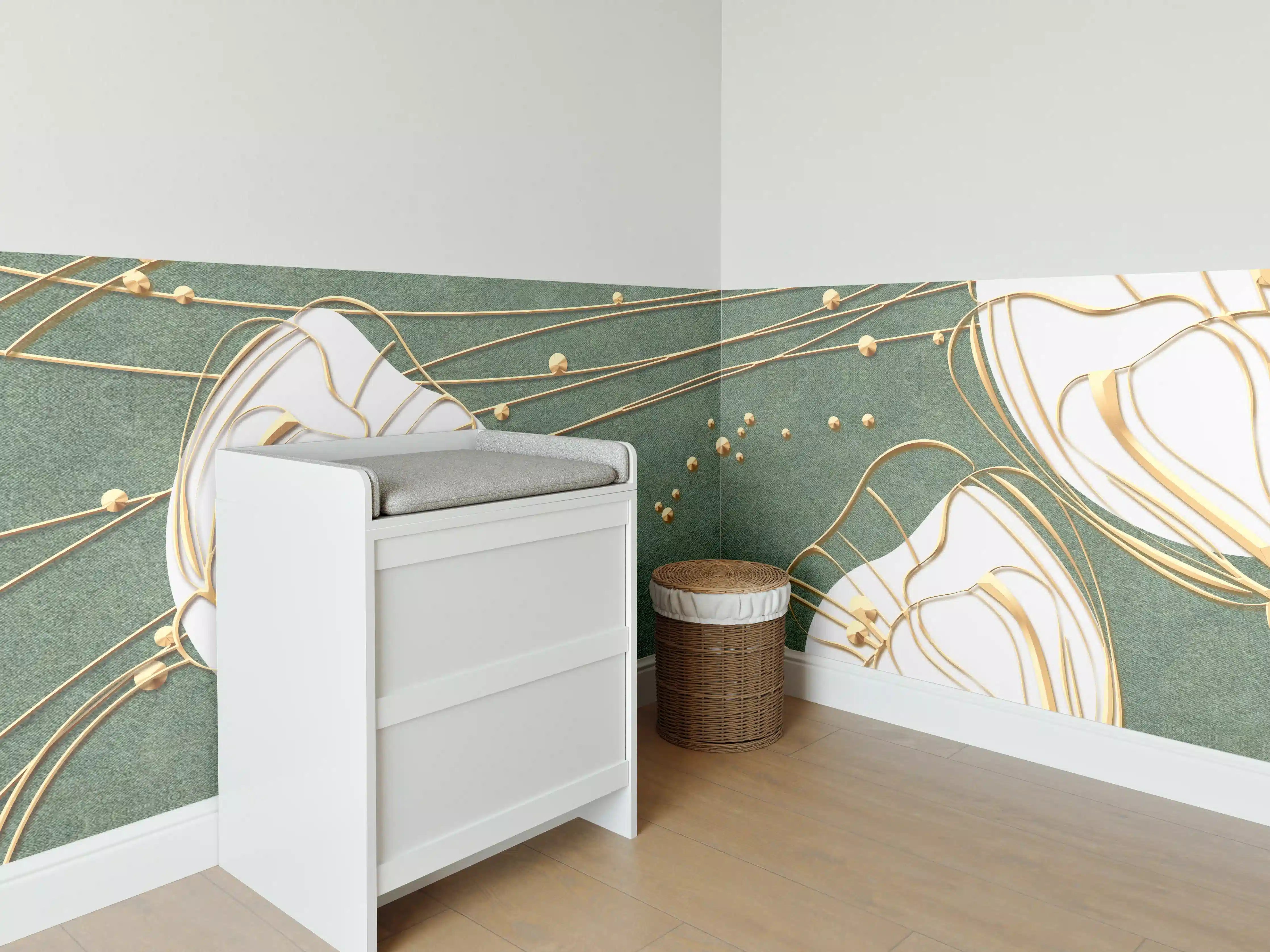 Babyzimmer Wandgestaltung - Abstrakte Blumen Beige Grün