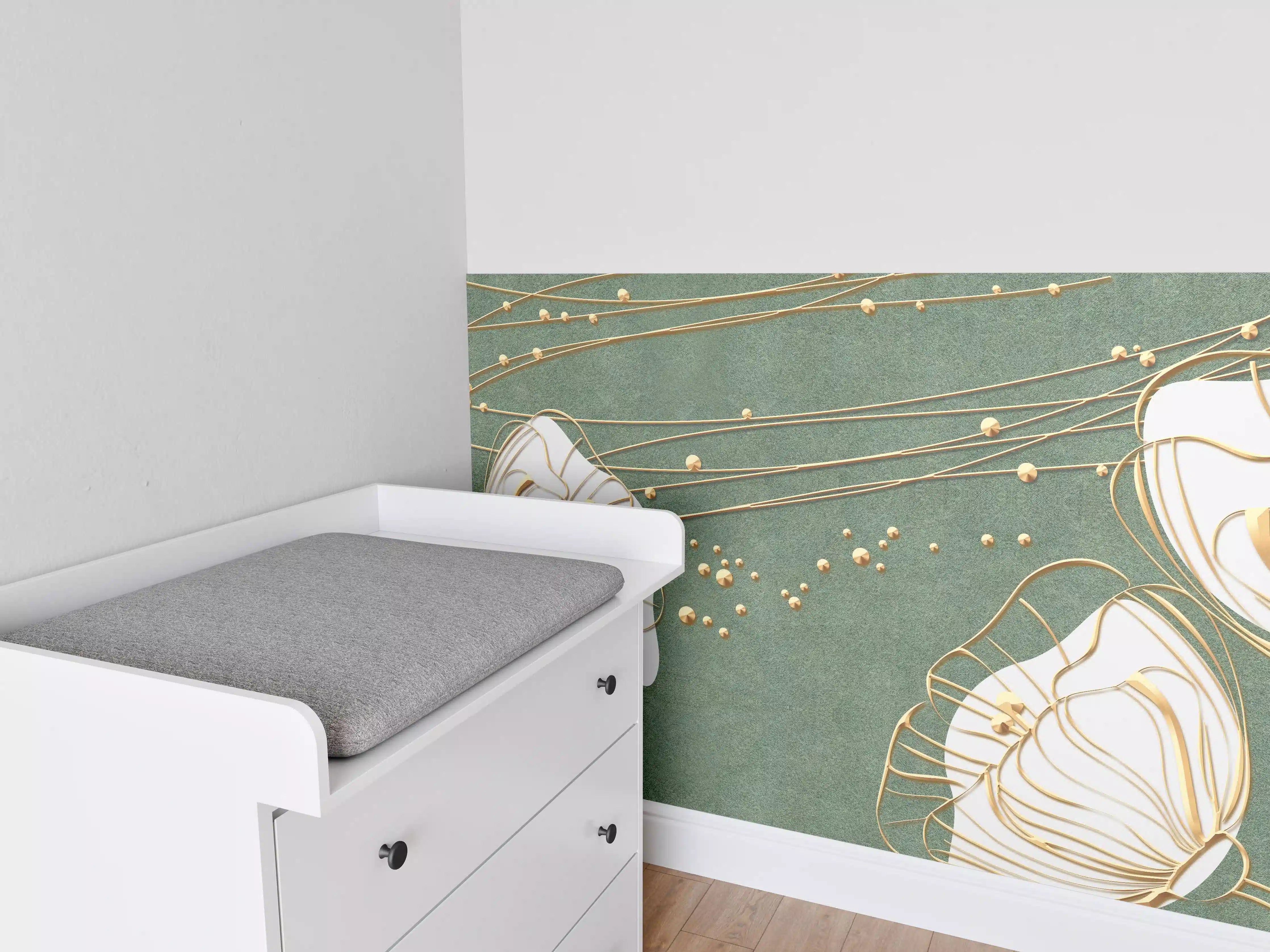 Babyzimmer Wandgestaltung - Abstrakte Blumen Beige Grün