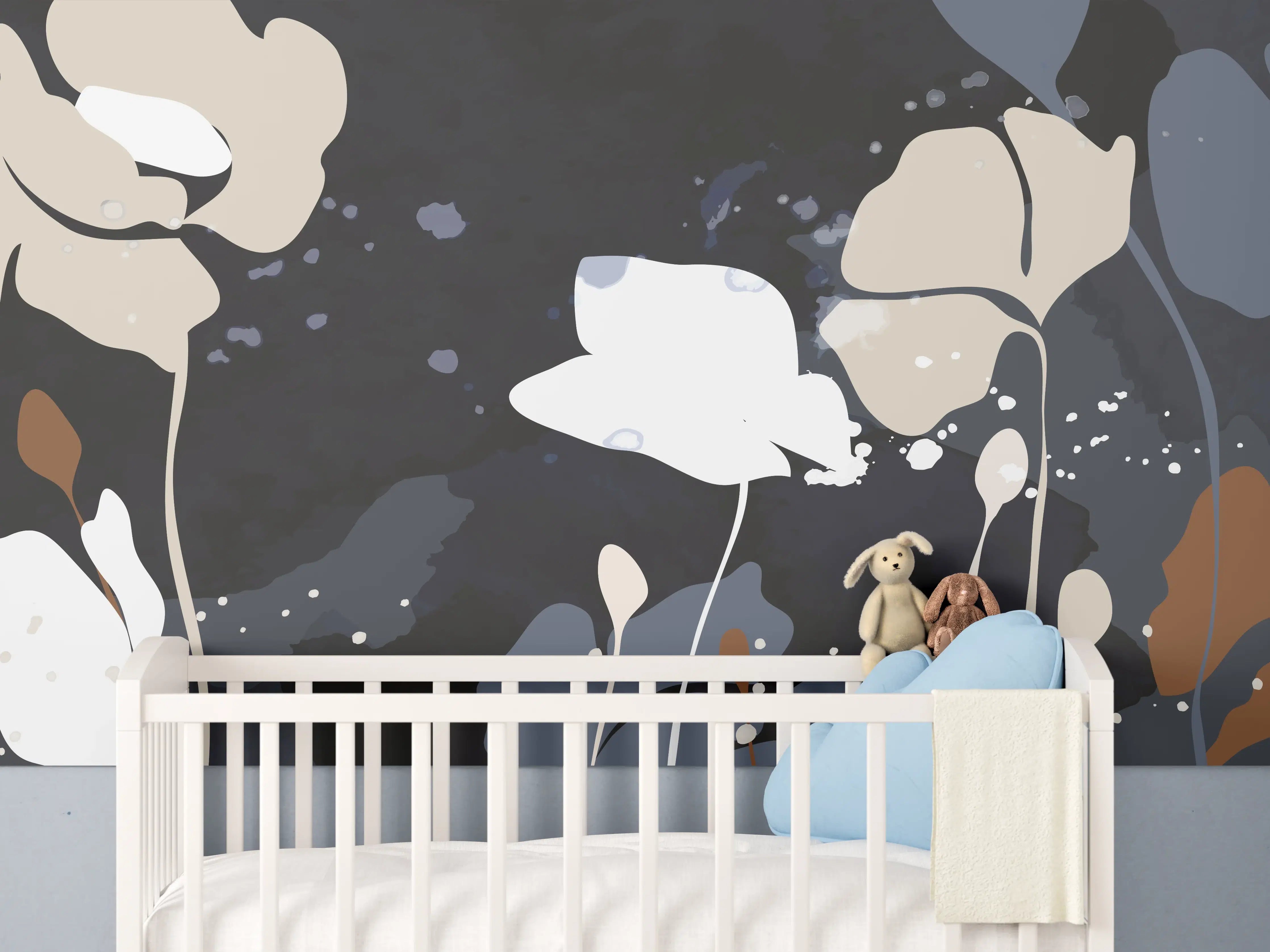 Babyzimmer Wandgestaltung - Abstrakte Blumen Dunkles Design