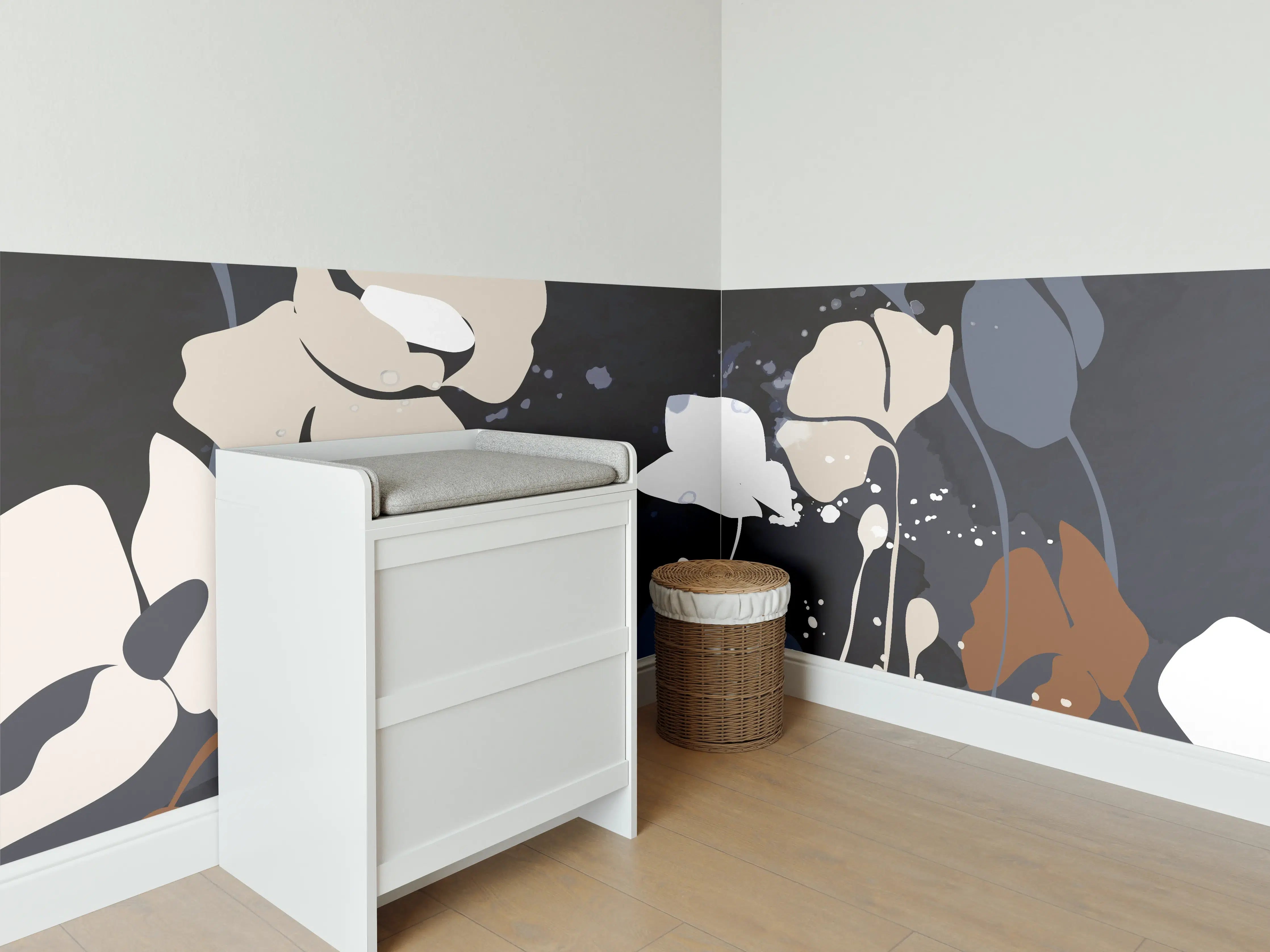 Babyzimmer Wandgestaltung - Abstrakte Blumen Dunkles Design