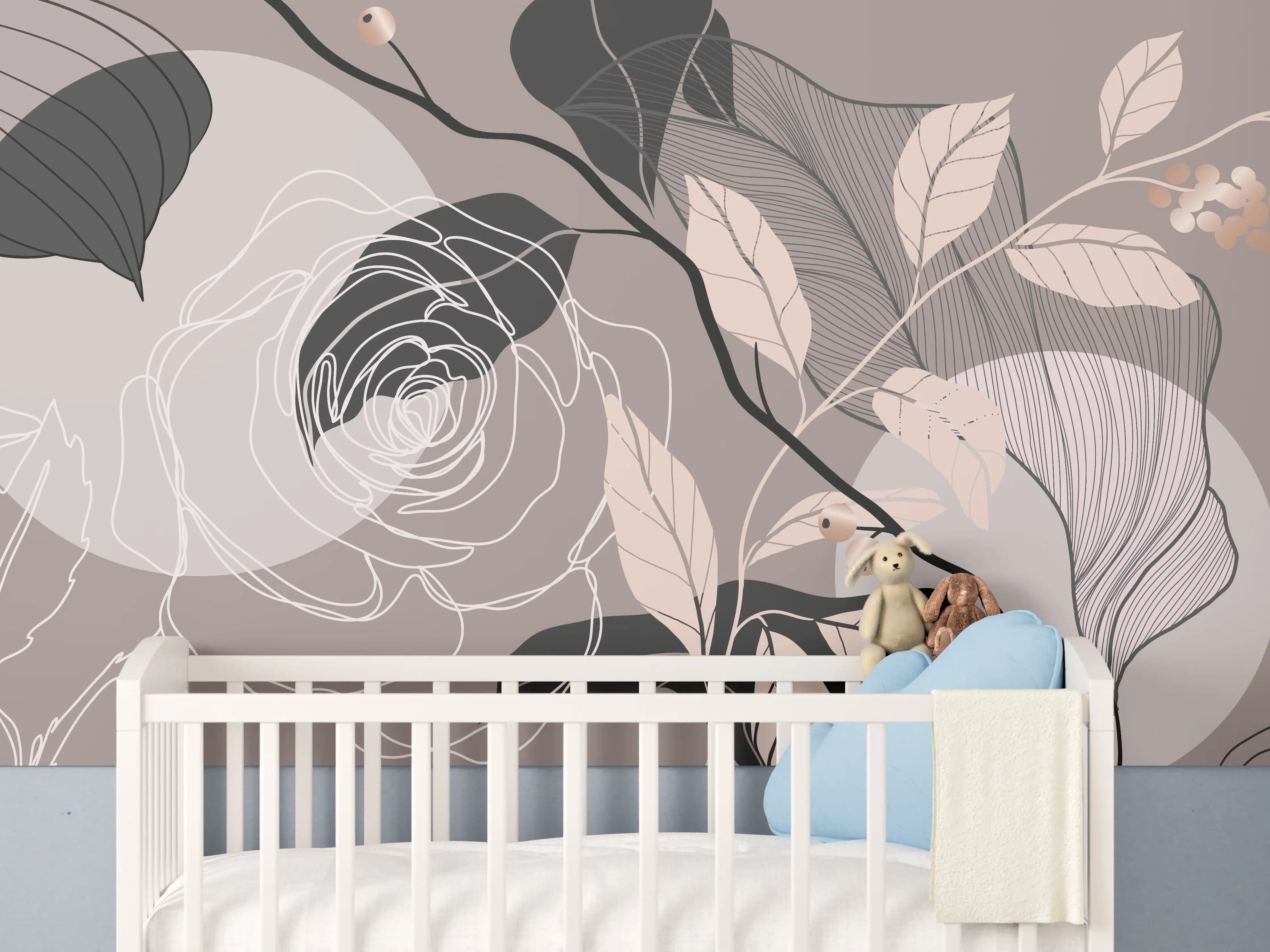 Babyzimmer Wandgestaltung - Abstrakte Blumen Illustration