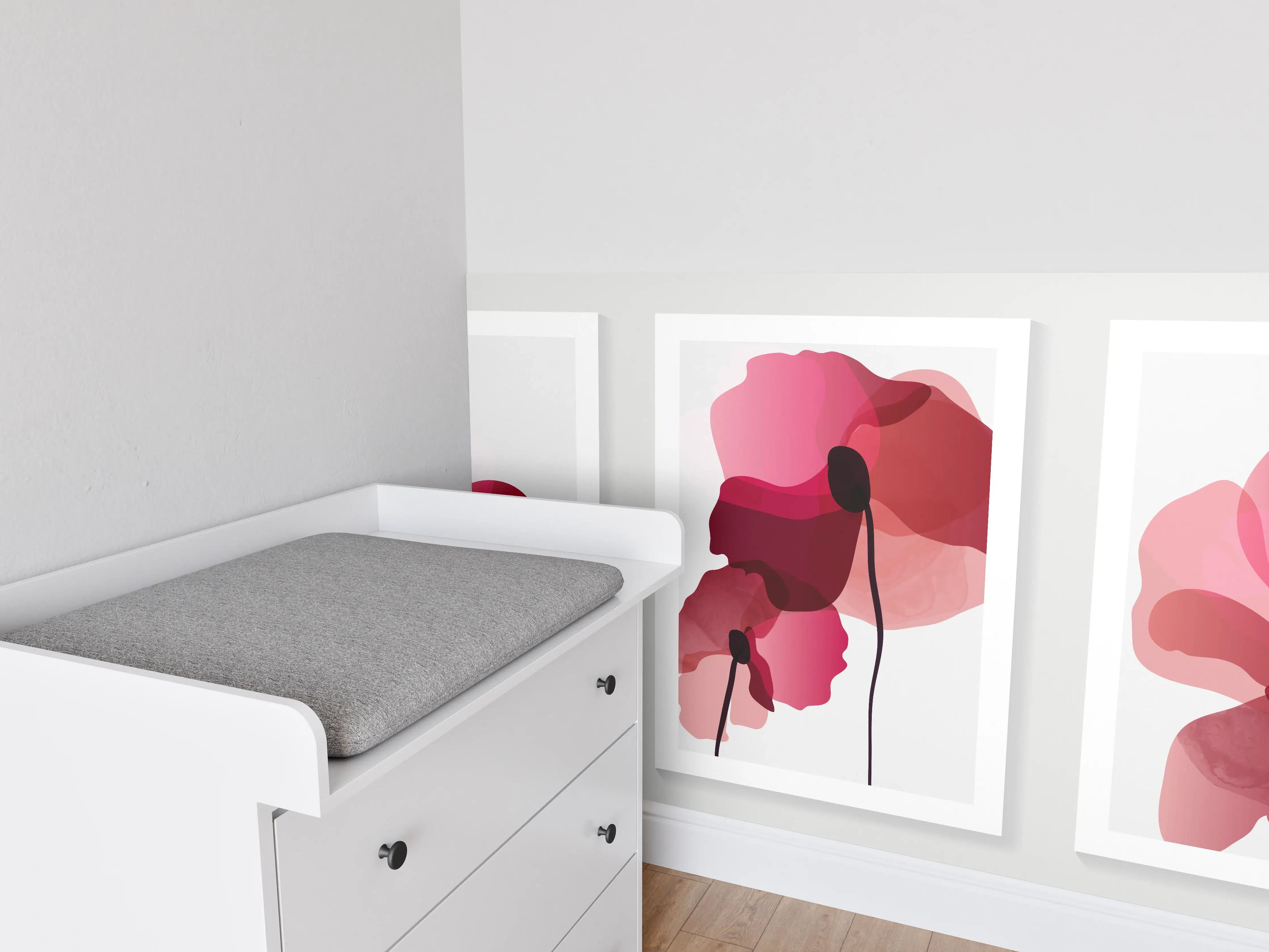 Babyzimmer Wandgestaltung - Abstrakte Blumen Triptychon Rot