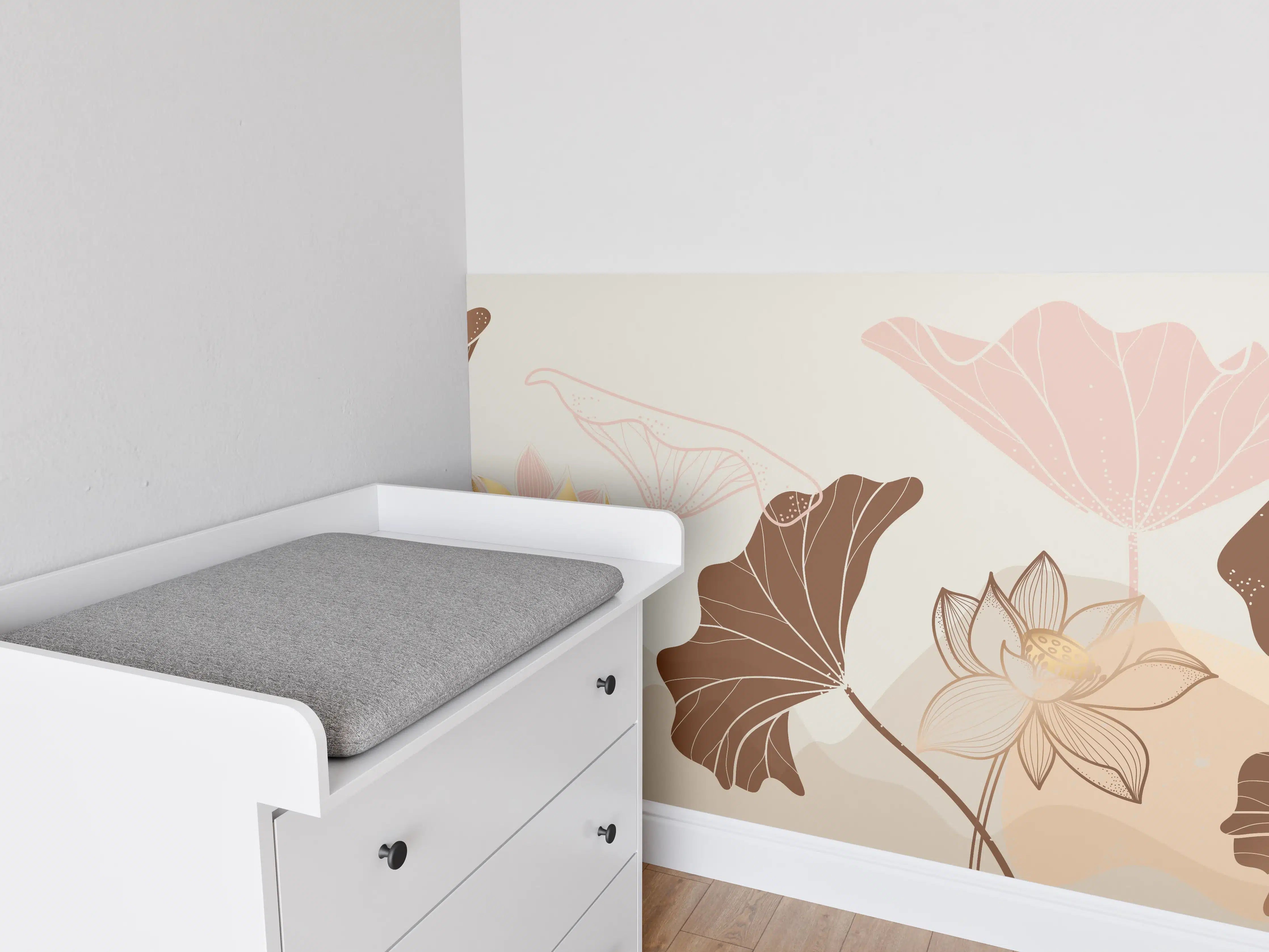 Babyzimmer Wandgestaltung - Abstrakte Blumen Zeichnung Beige