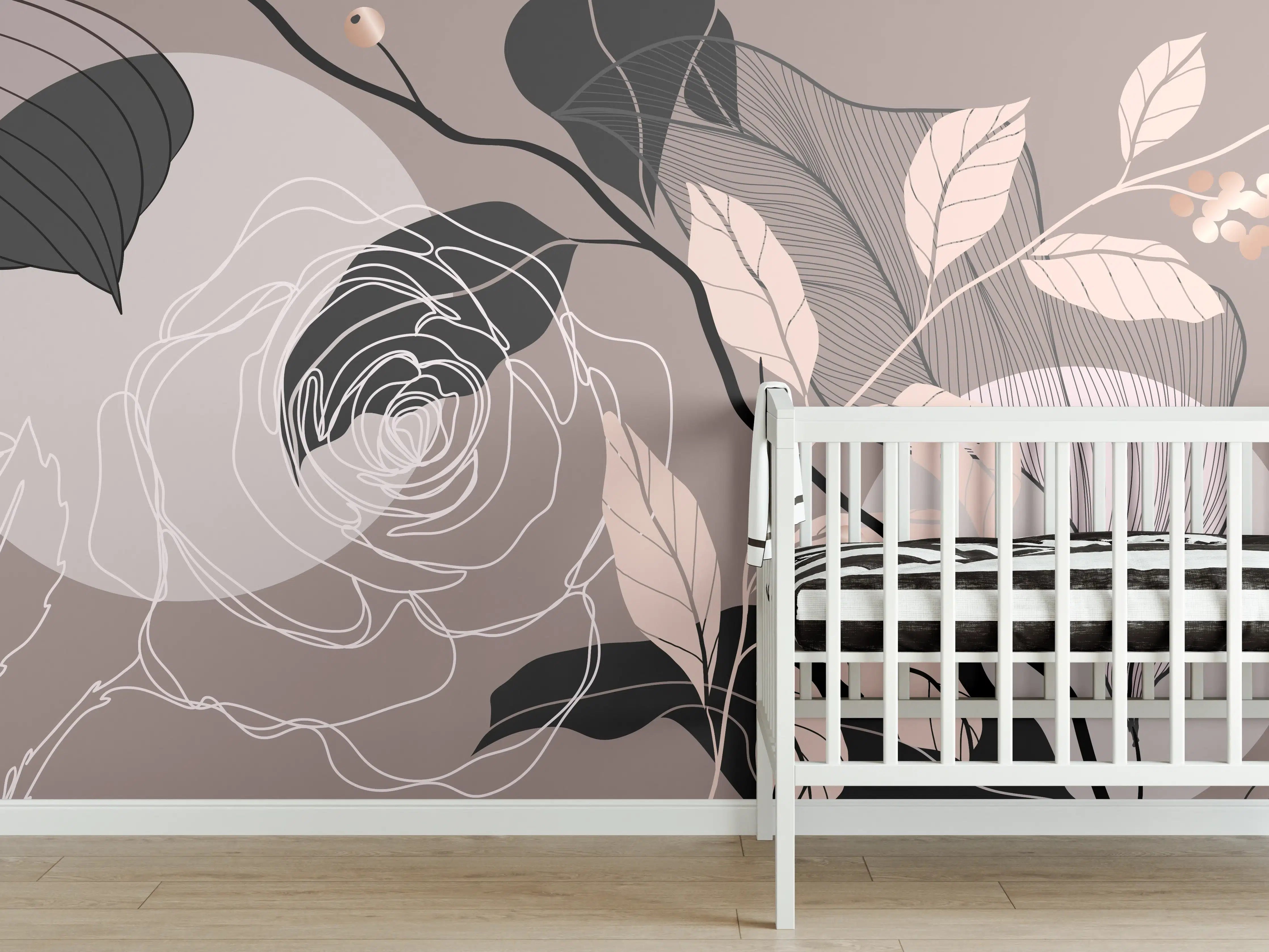 Babyzimmer Wandgestaltung - Abstrakte Blumenillustration Beige