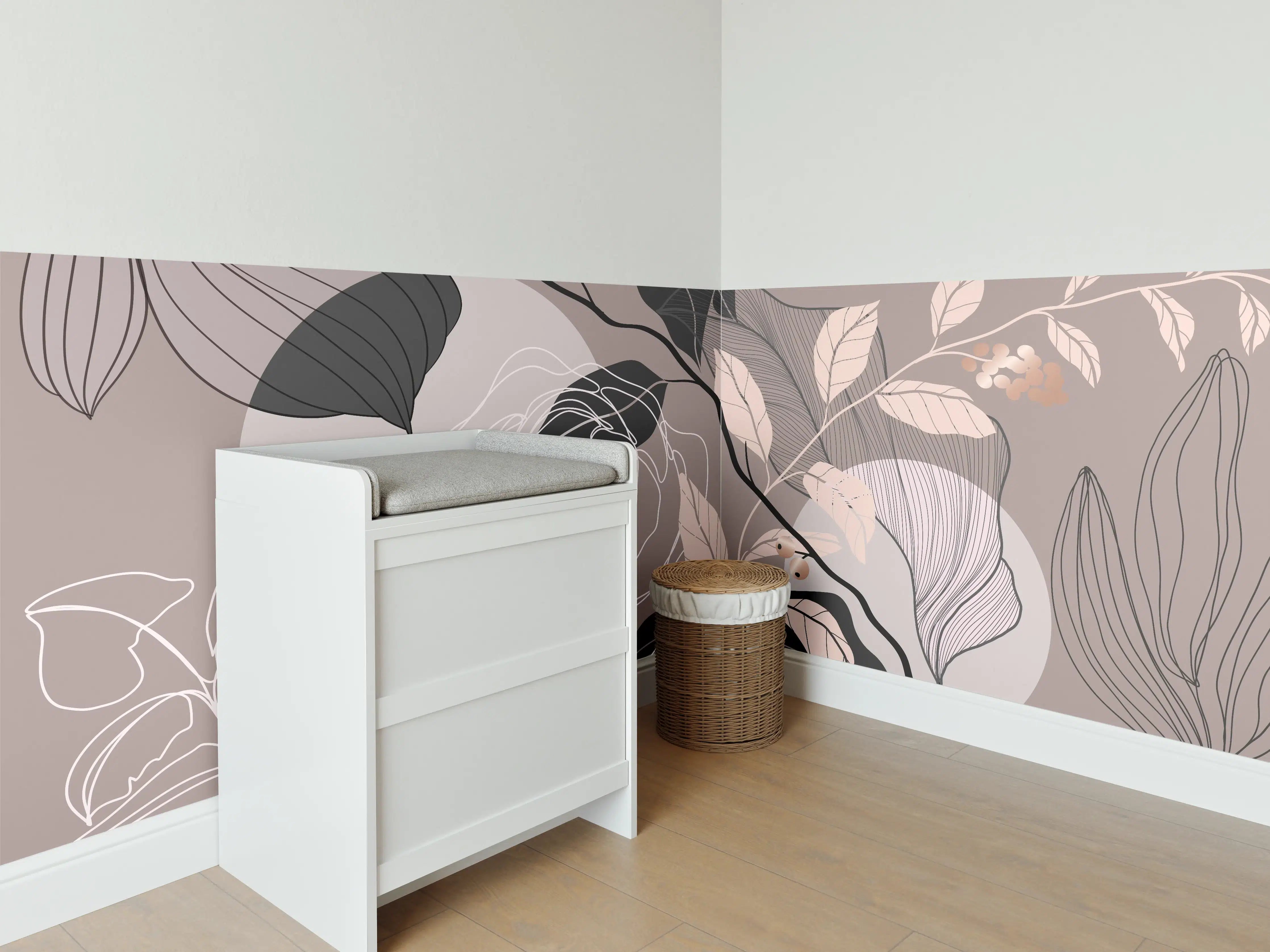 Babyzimmer Wandgestaltung - Abstrakte Blumenillustration Beige