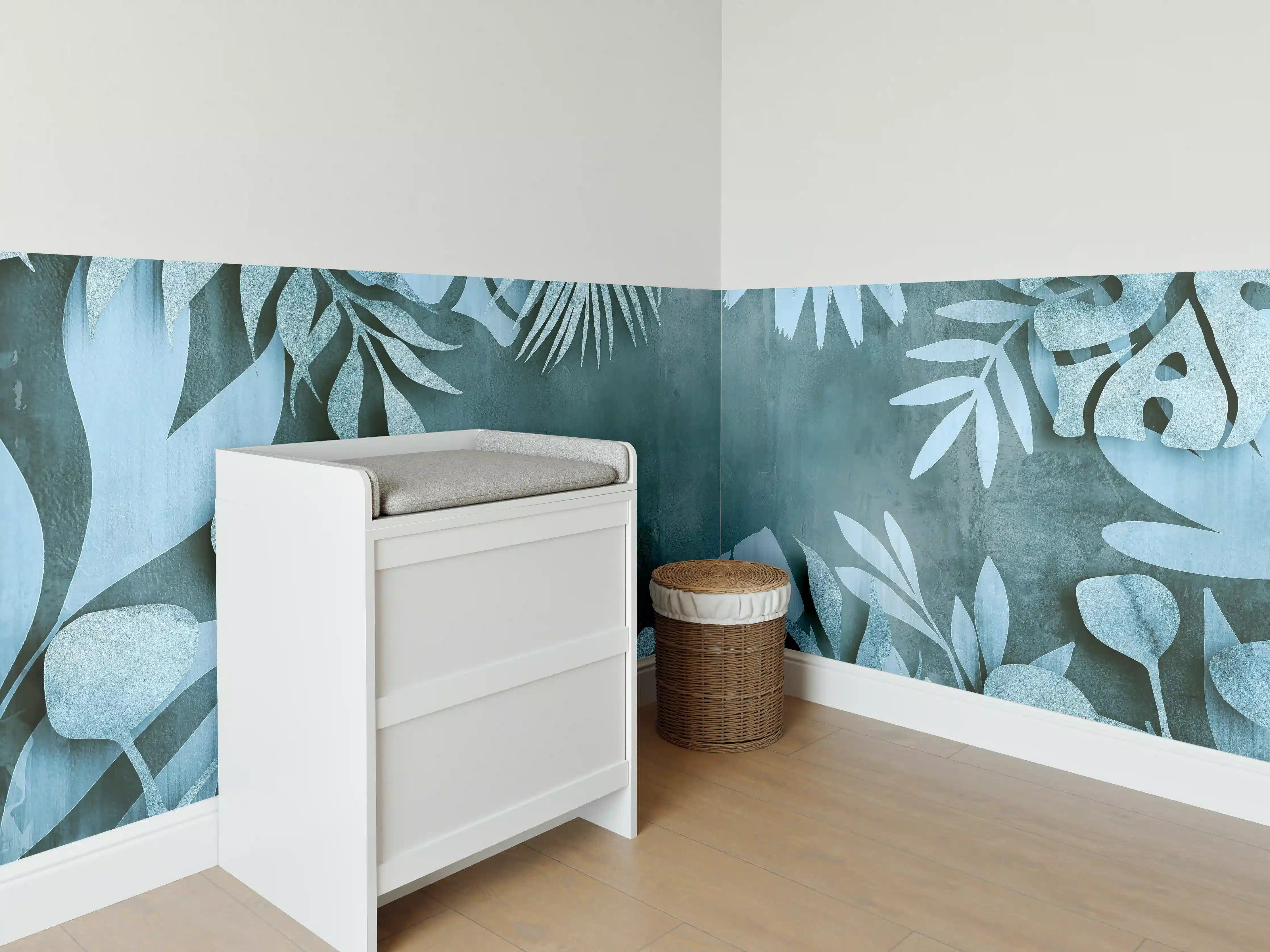 Babyzimmer Wandgestaltung - Abstrakte Botanik in Blau-Türkis