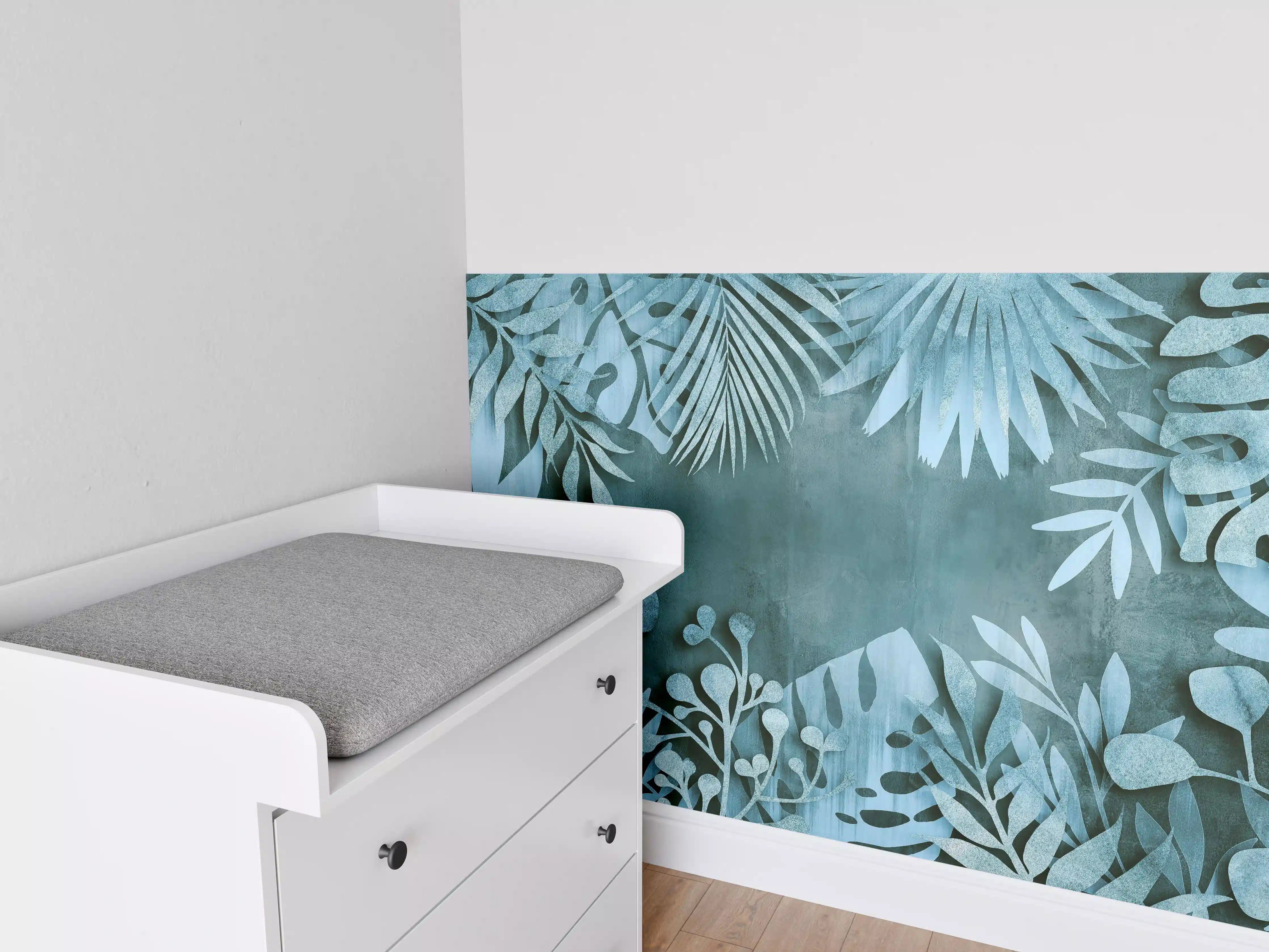 Babyzimmer Wandgestaltung - Abstrakte Botanik in Blau-Türkis