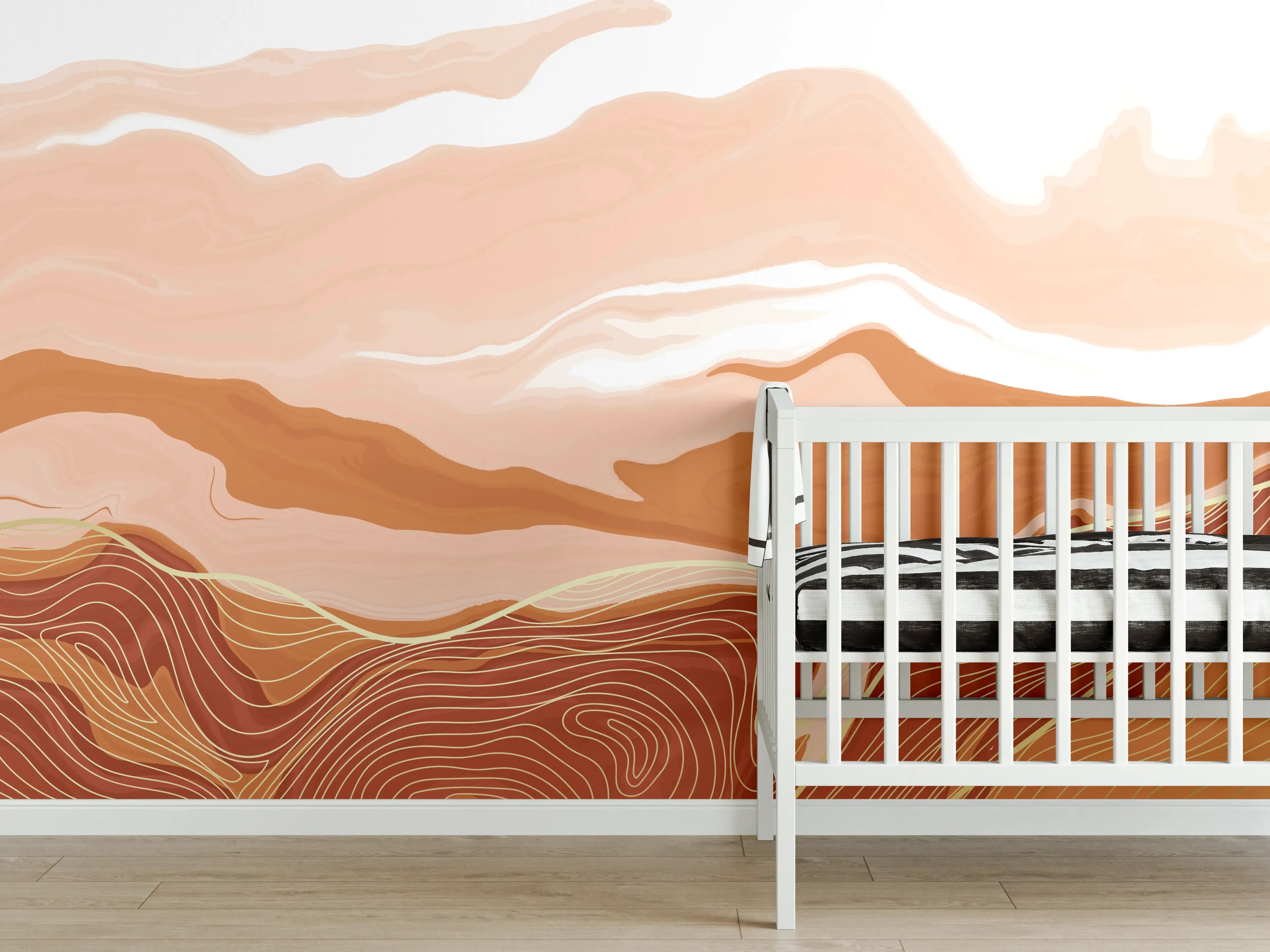 Babyzimmer Wandgestaltung - Abstrakte Erdtöne Linienkunst