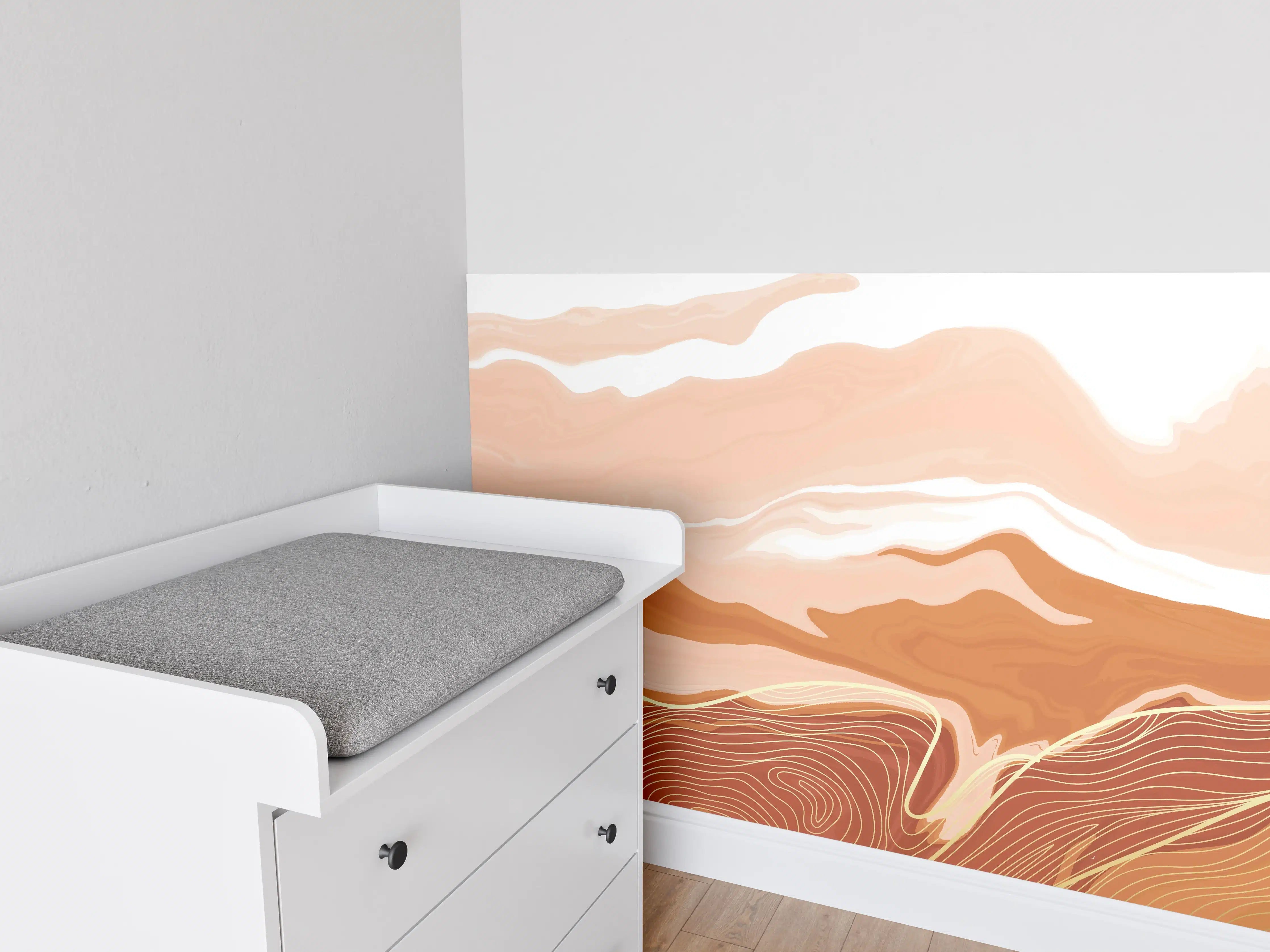 Babyzimmer Wandgestaltung - Abstrakte Erdtöne Linienkunst
