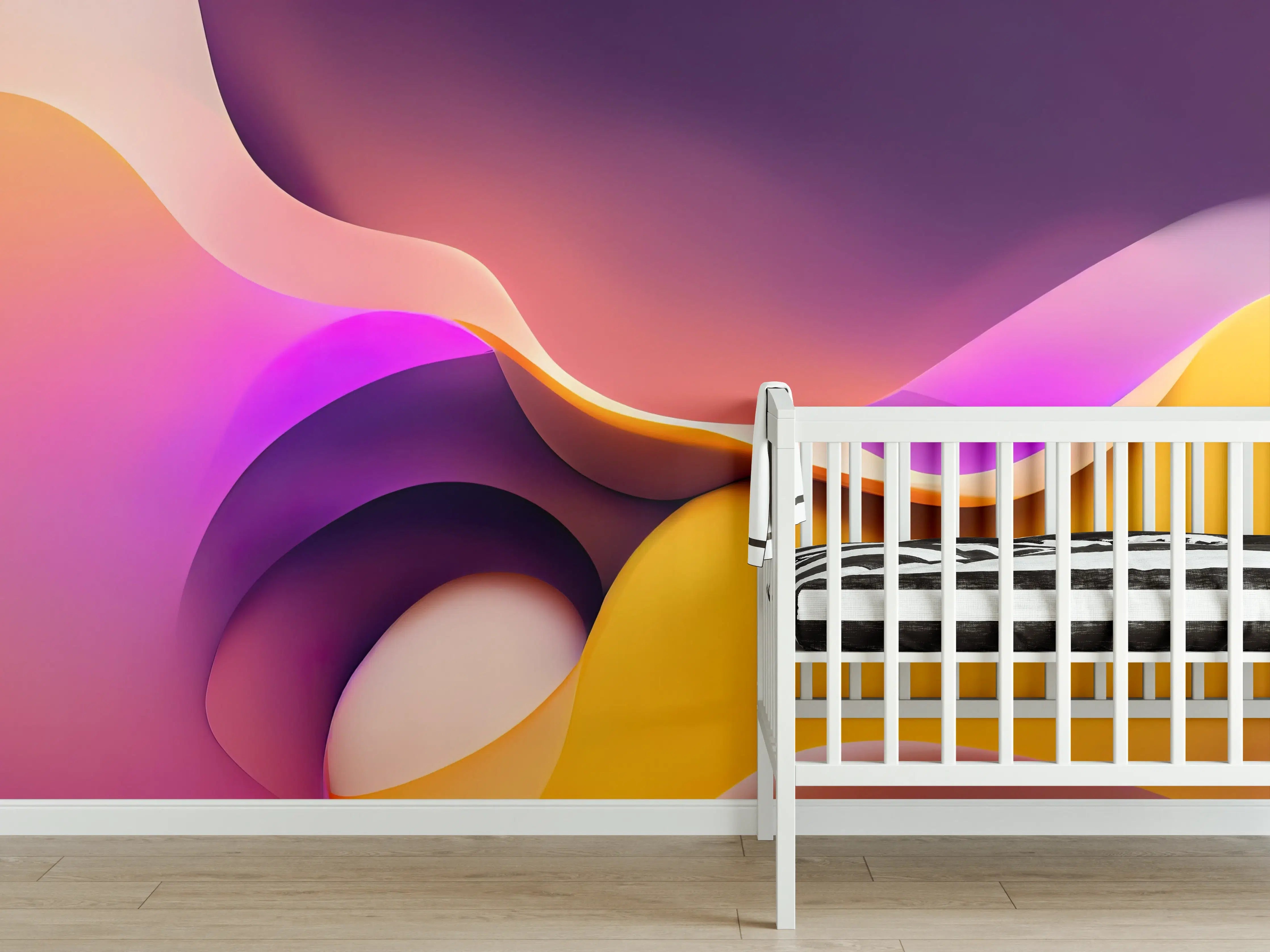 Babyzimmer Wandgestaltung - Abstrakte Farbenspiele in Pink, Violett und Gelb
