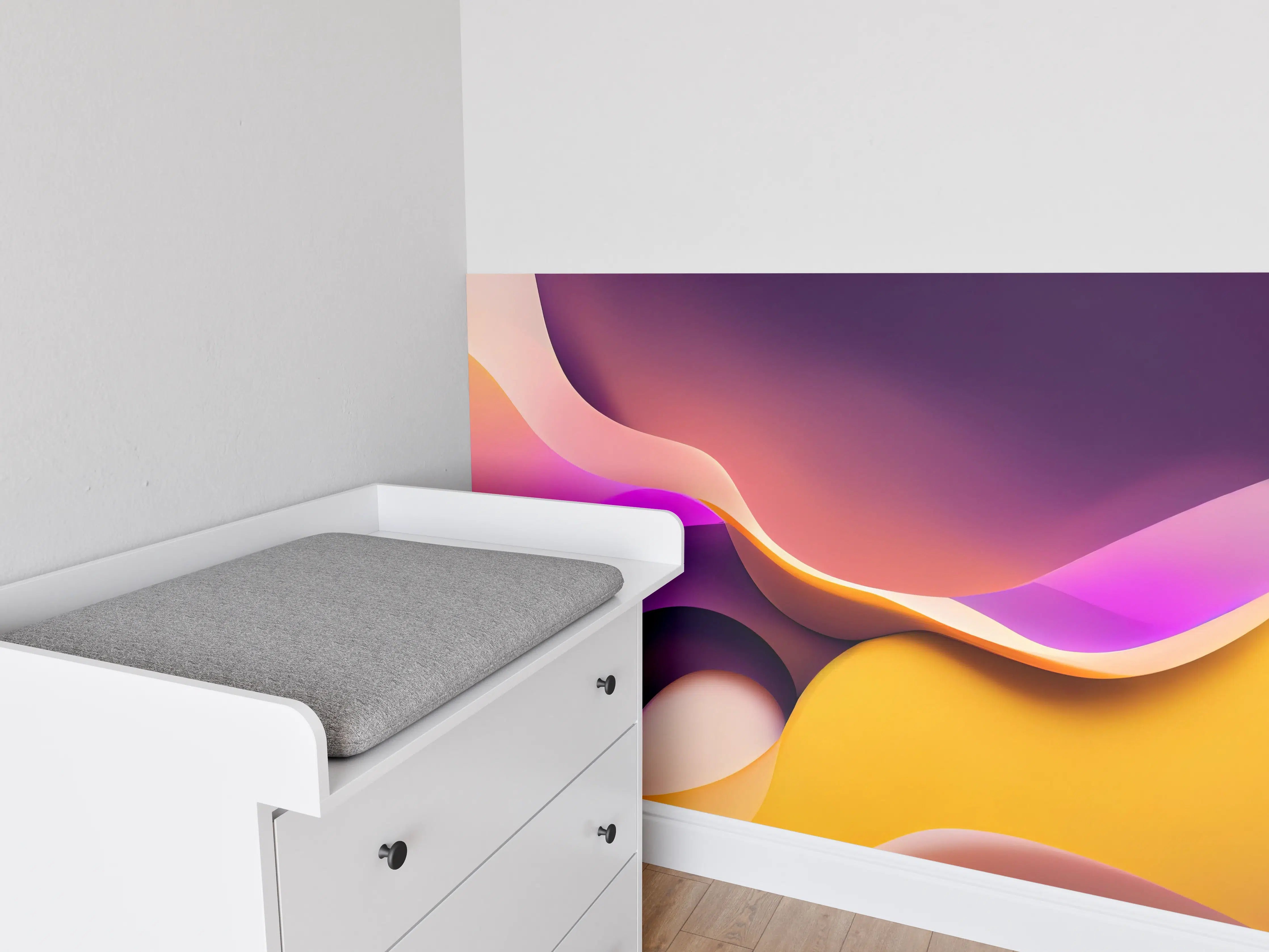 Babyzimmer Wandgestaltung - Abstrakte Farbenspiele in Pink, Violett und Gelb