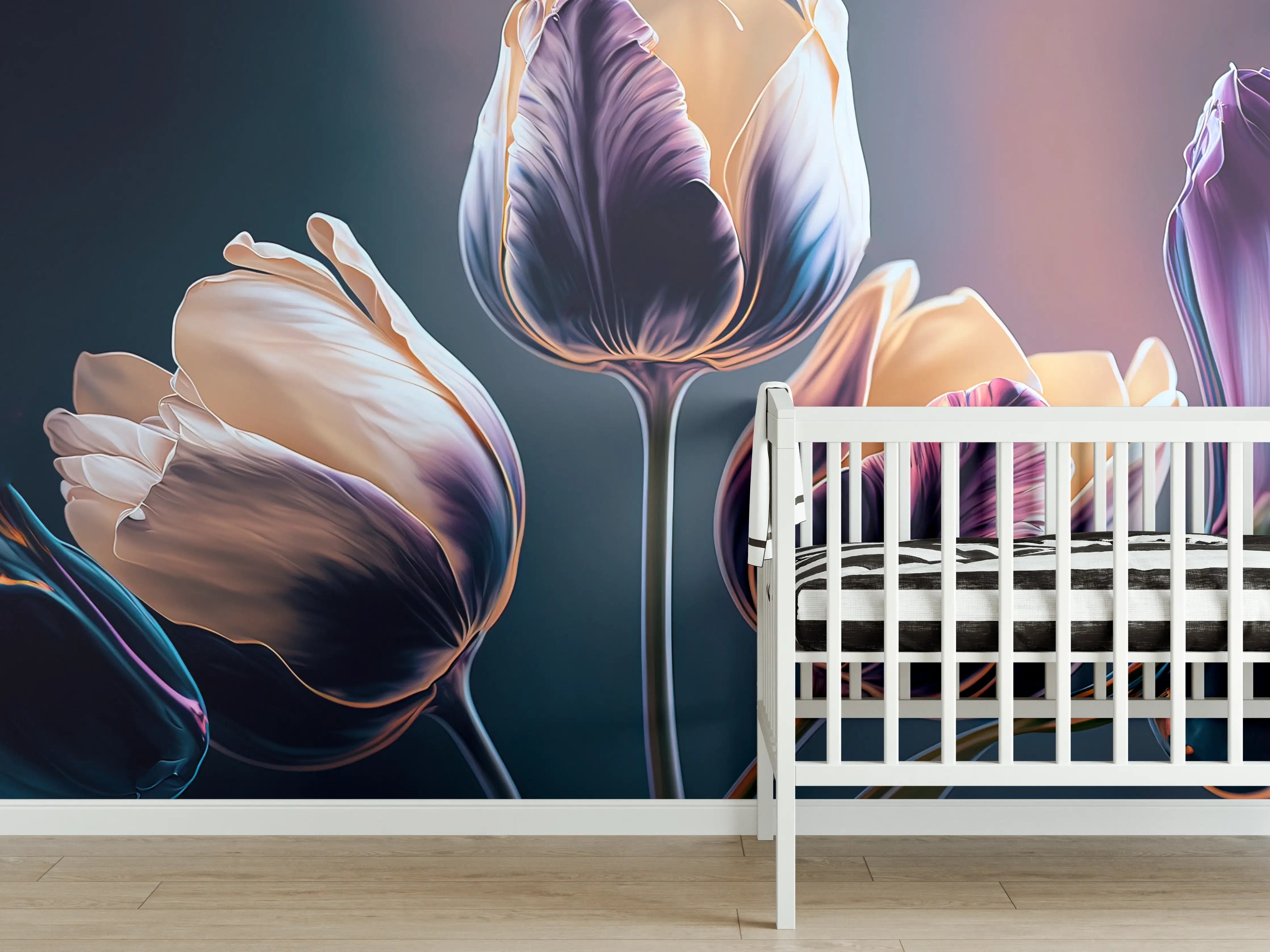 Babyzimmer Wandgestaltung - Abstrakte Fließende Tulpen Kunst
