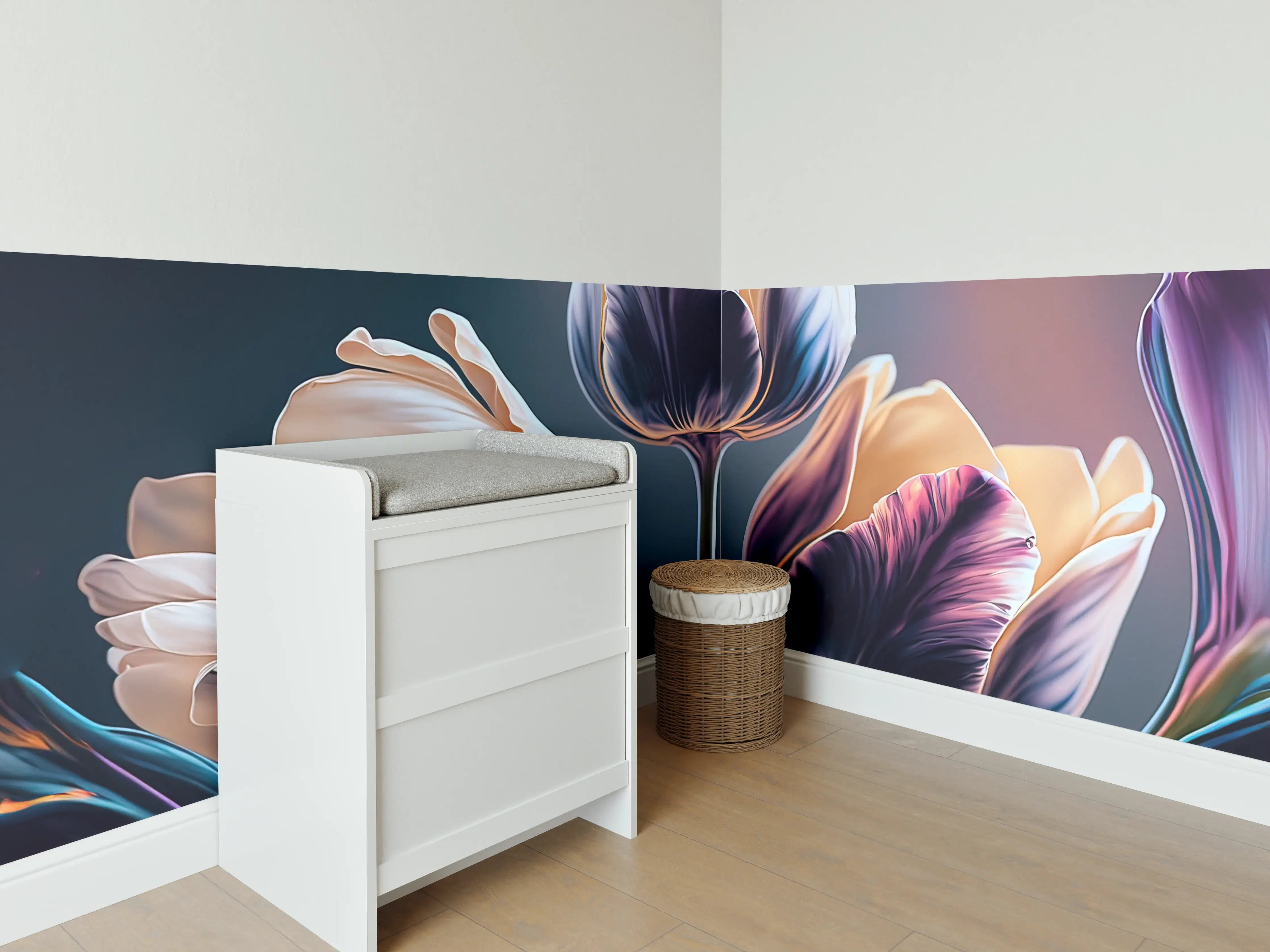 Babyzimmer Wandgestaltung - Abstrakte Fließende Tulpen Kunst
