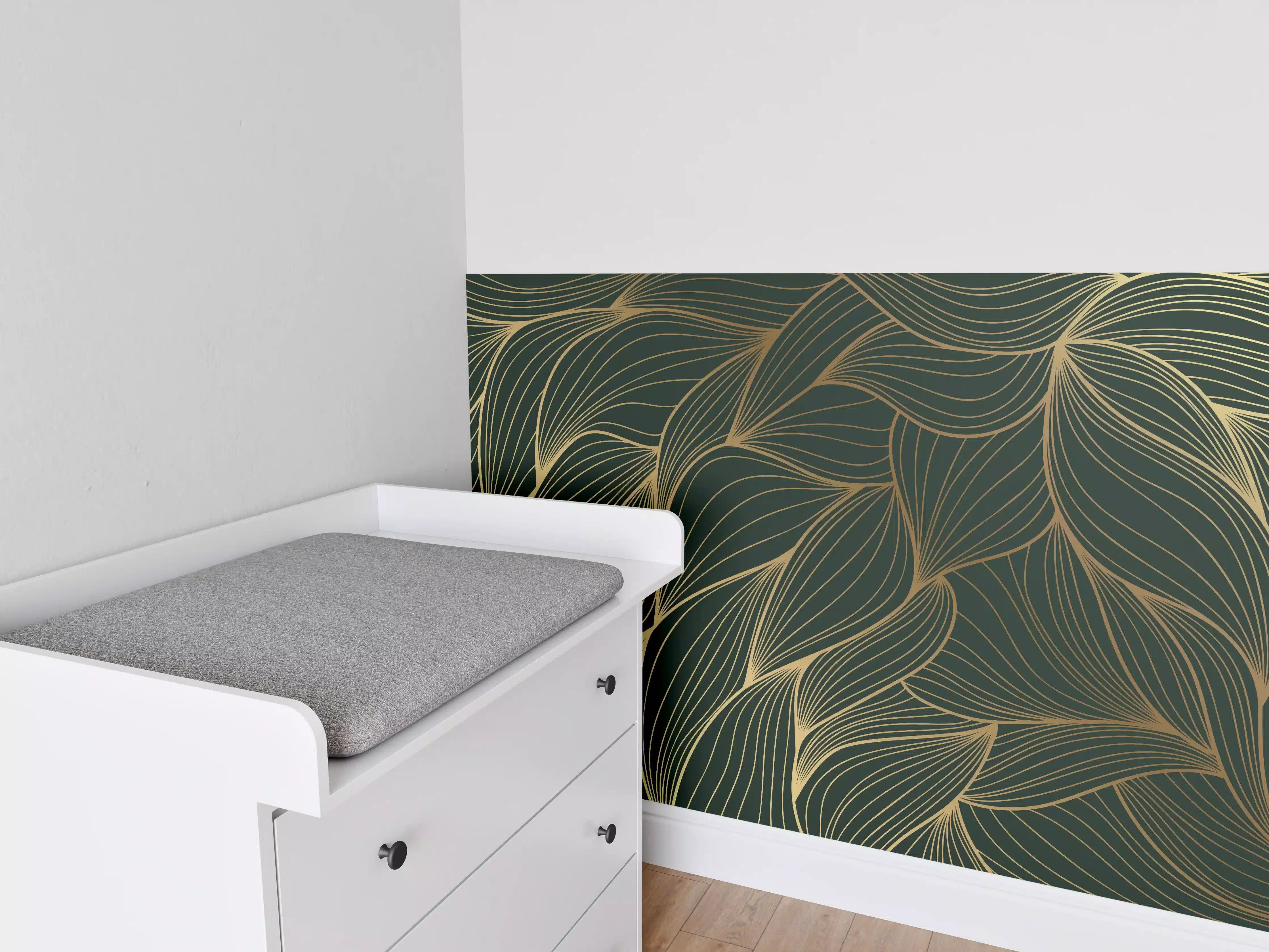 Babyzimmer Wandgestaltung - Abstrakte Gold-Grün-Wellenmuster