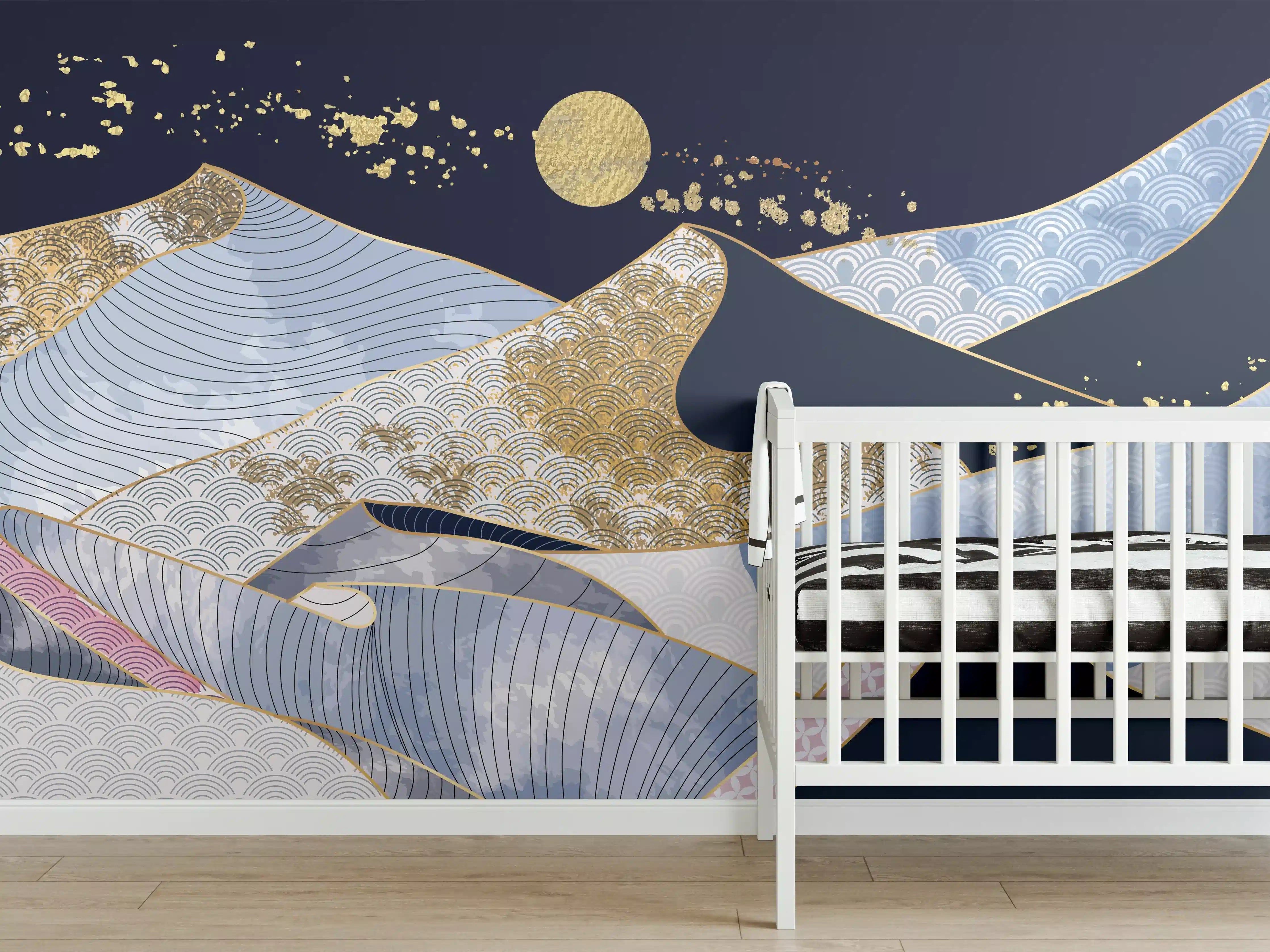 Babyzimmer Wandgestaltung - Abstrakte Gold-Mond-Nacht