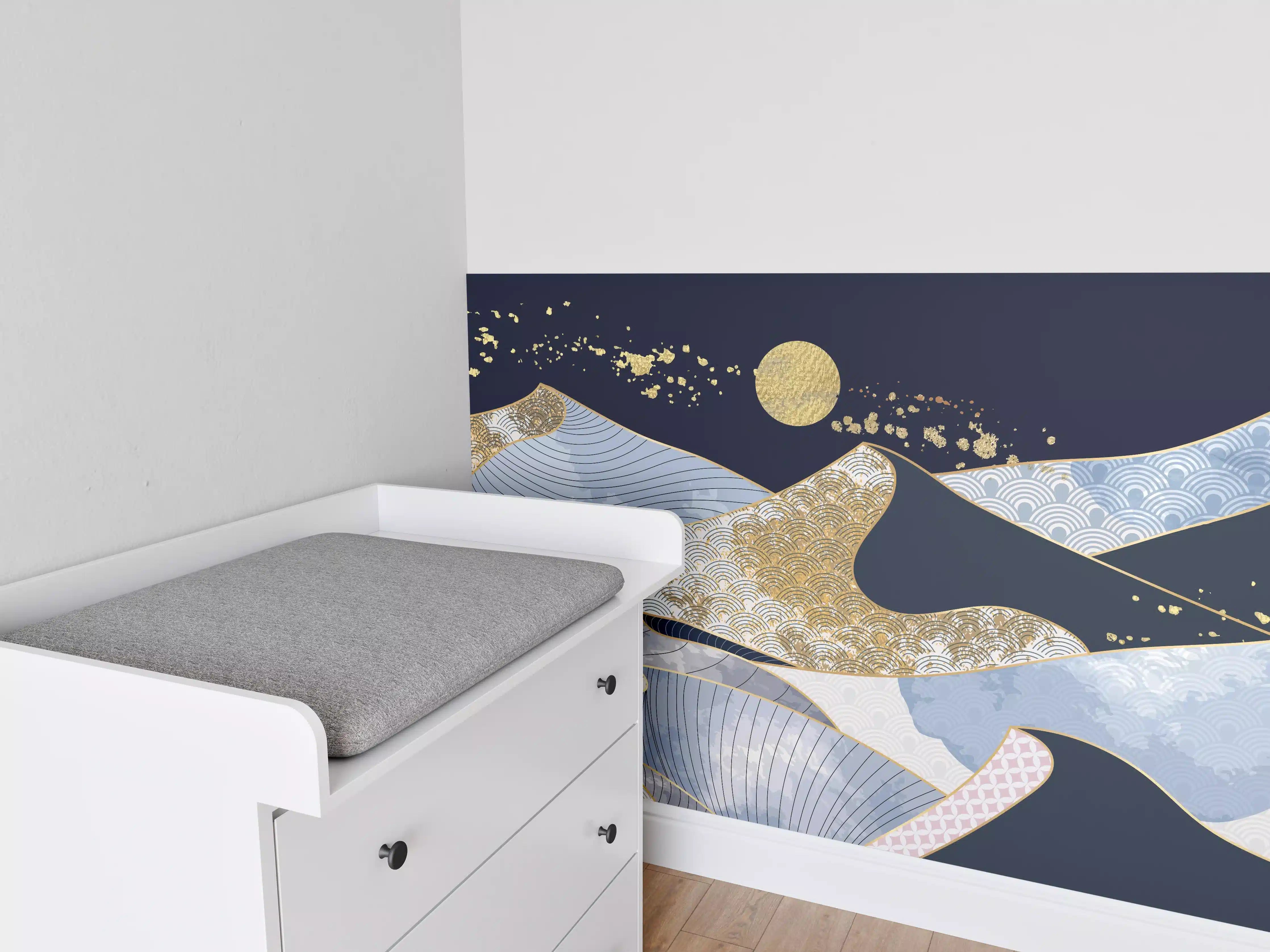 Babyzimmer Wandgestaltung - Abstrakte Gold-Mond-Nacht