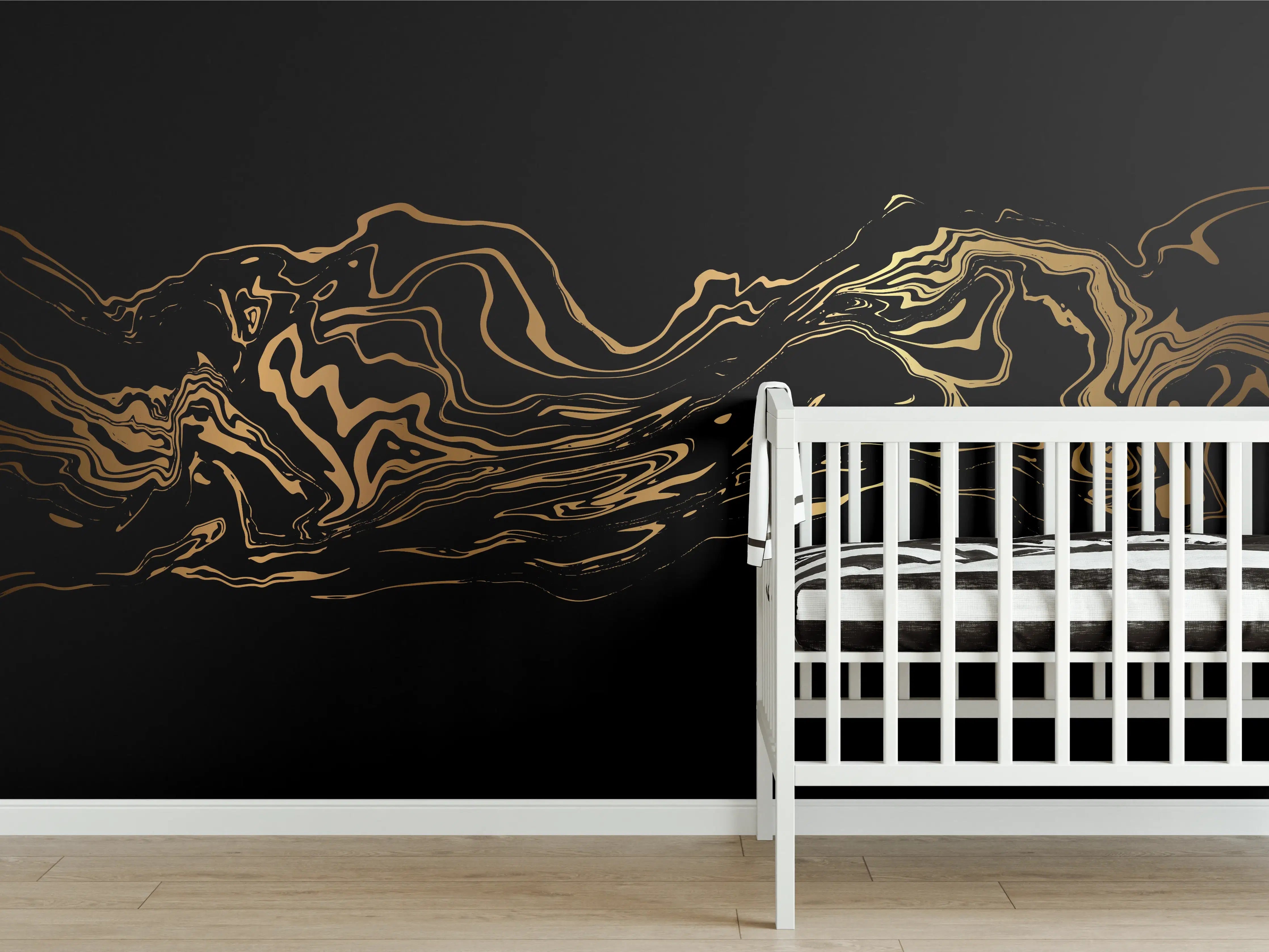 Babyzimmer Wandgestaltung - Abstrakte Gold-Schwarz Kunst