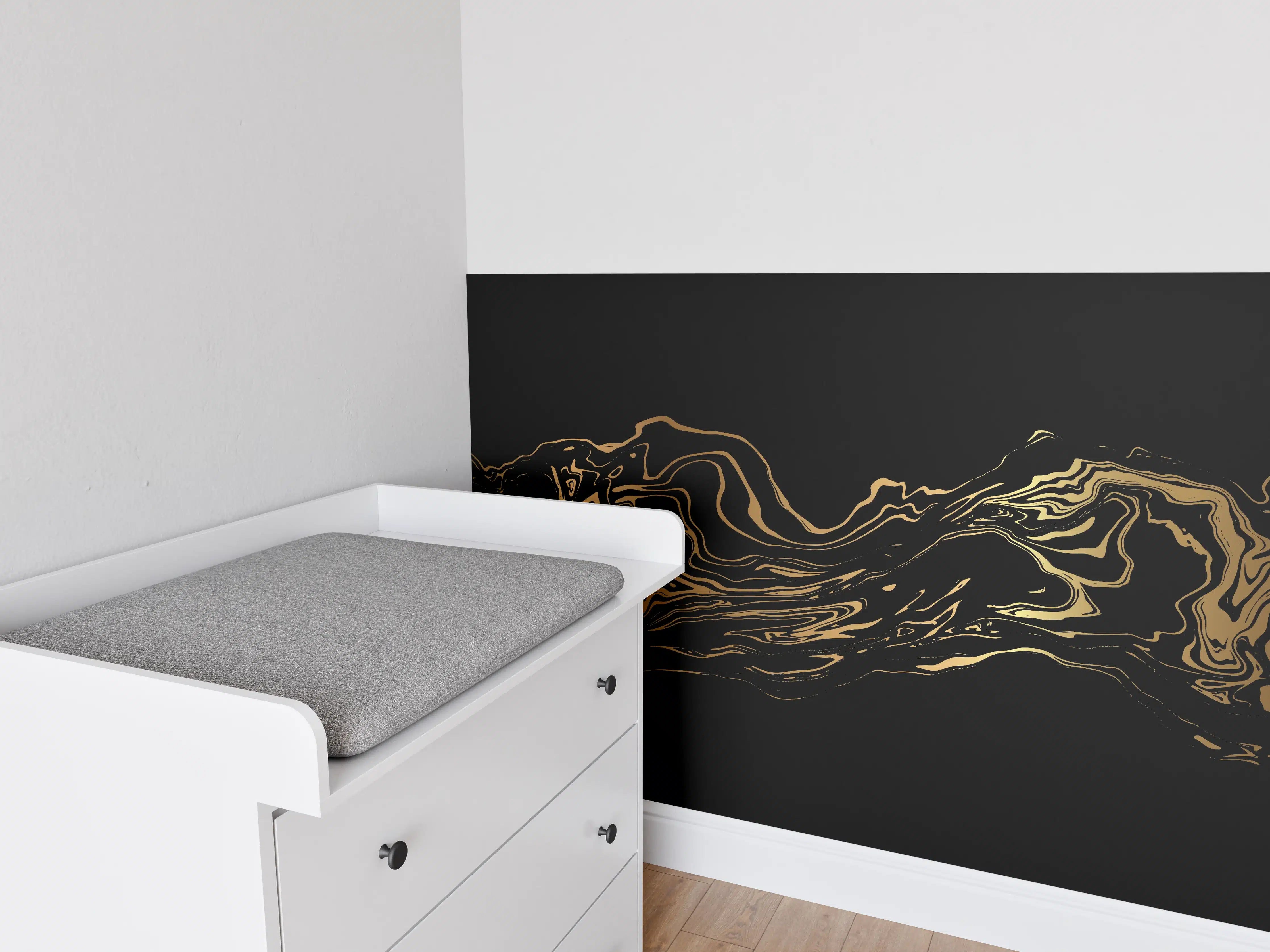 Babyzimmer Wandgestaltung - Abstrakte Gold-Schwarz Kunst