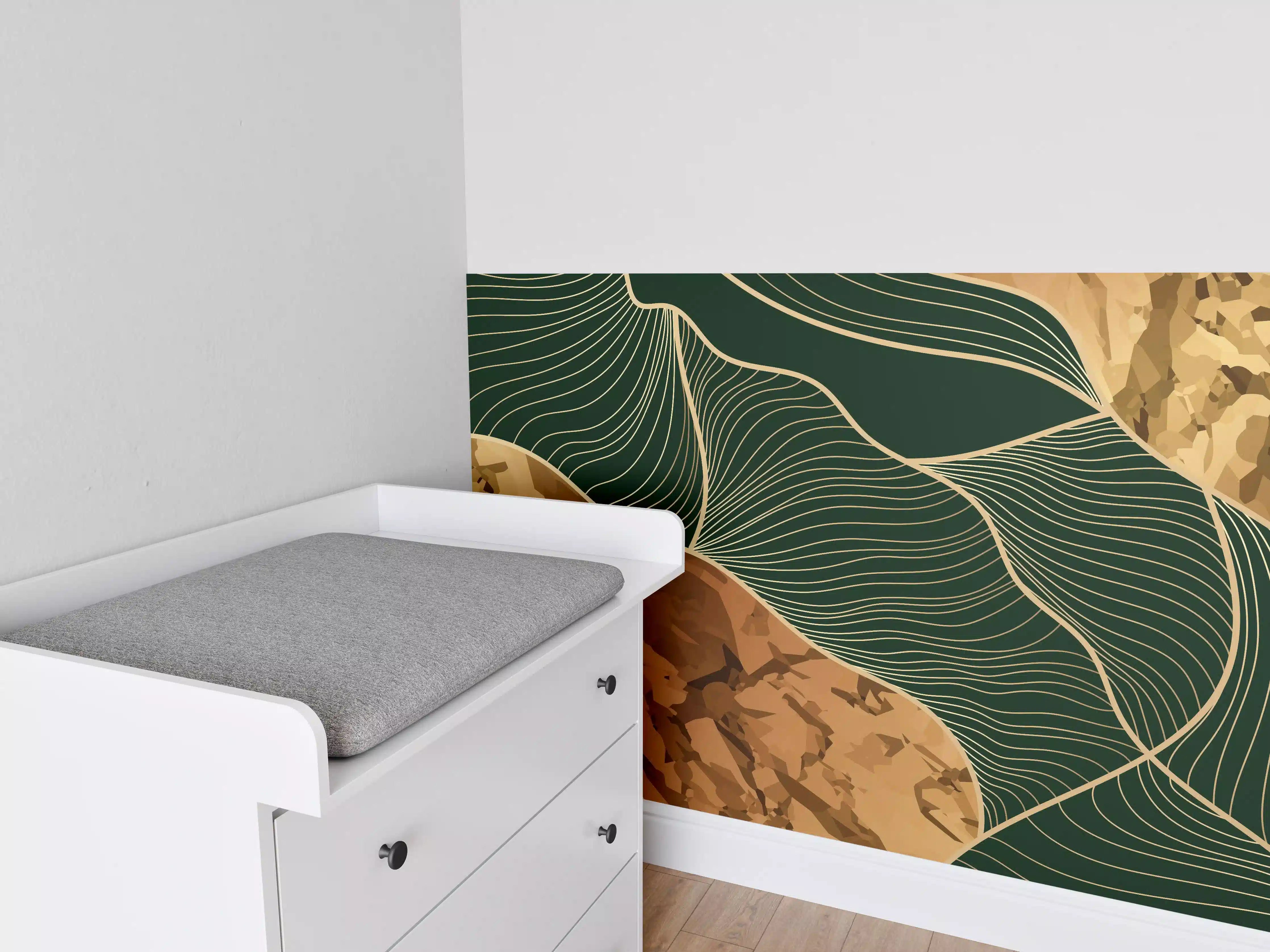 Babyzimmer Wandgestaltung - Abstrakte Goldbraun-Linien Kunst