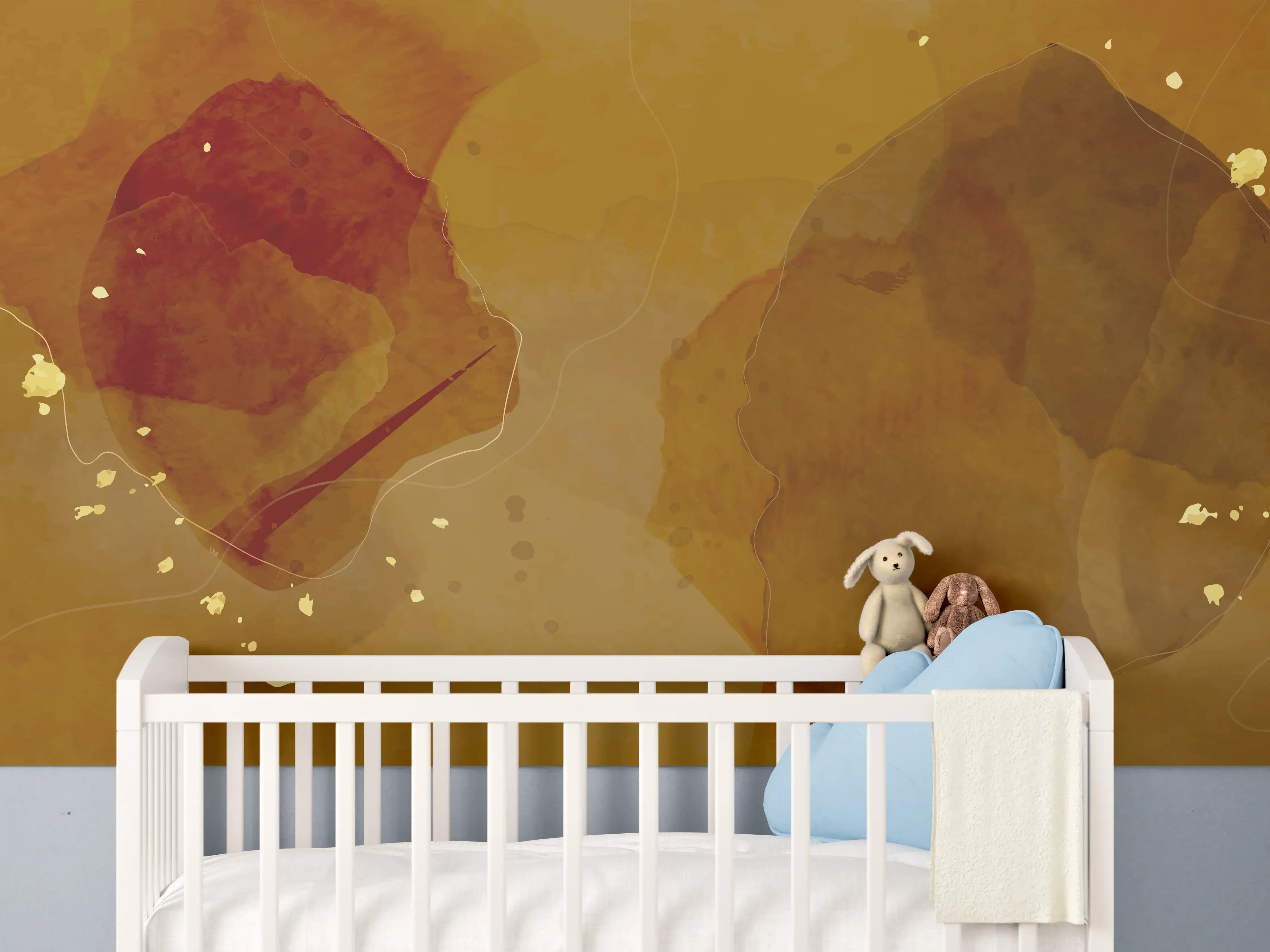 Babyzimmer Wandgestaltung - Abstrakte Goldbraune Kunst