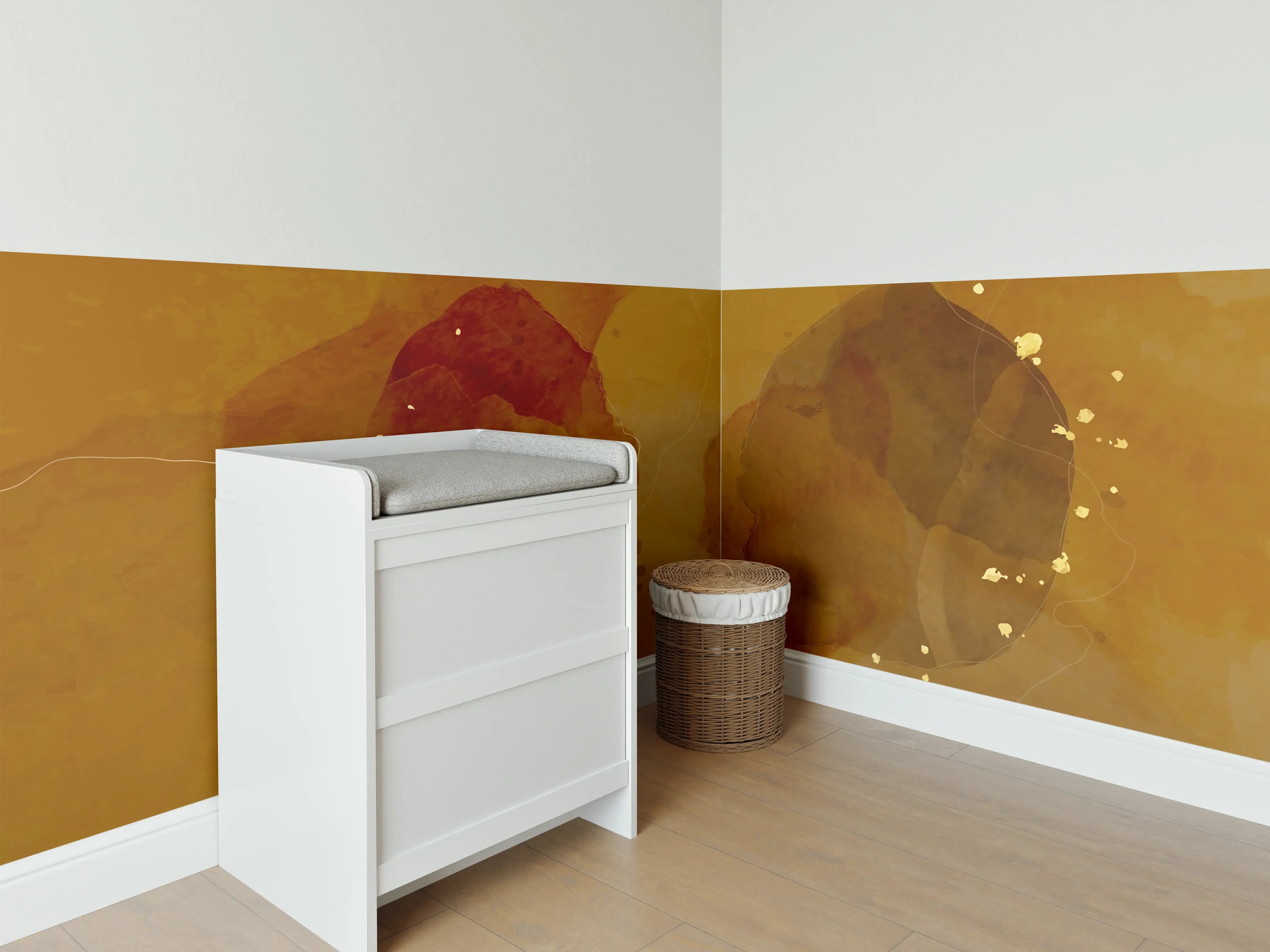 Babyzimmer Wandgestaltung - Abstrakte Goldbraune Kunst