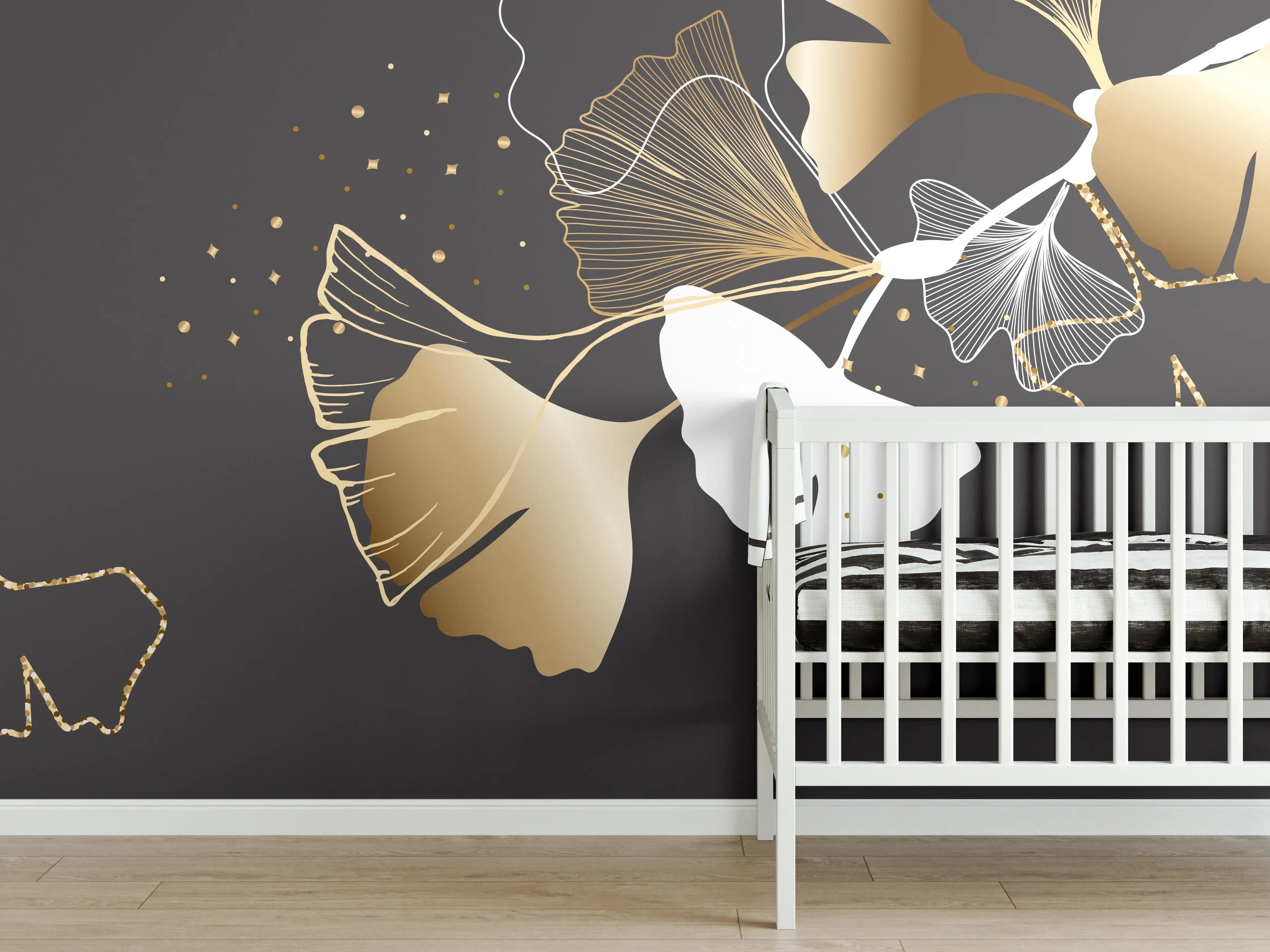 Babyzimmer Wandgestaltung - Abstrakte Goldene Schmetterlinge