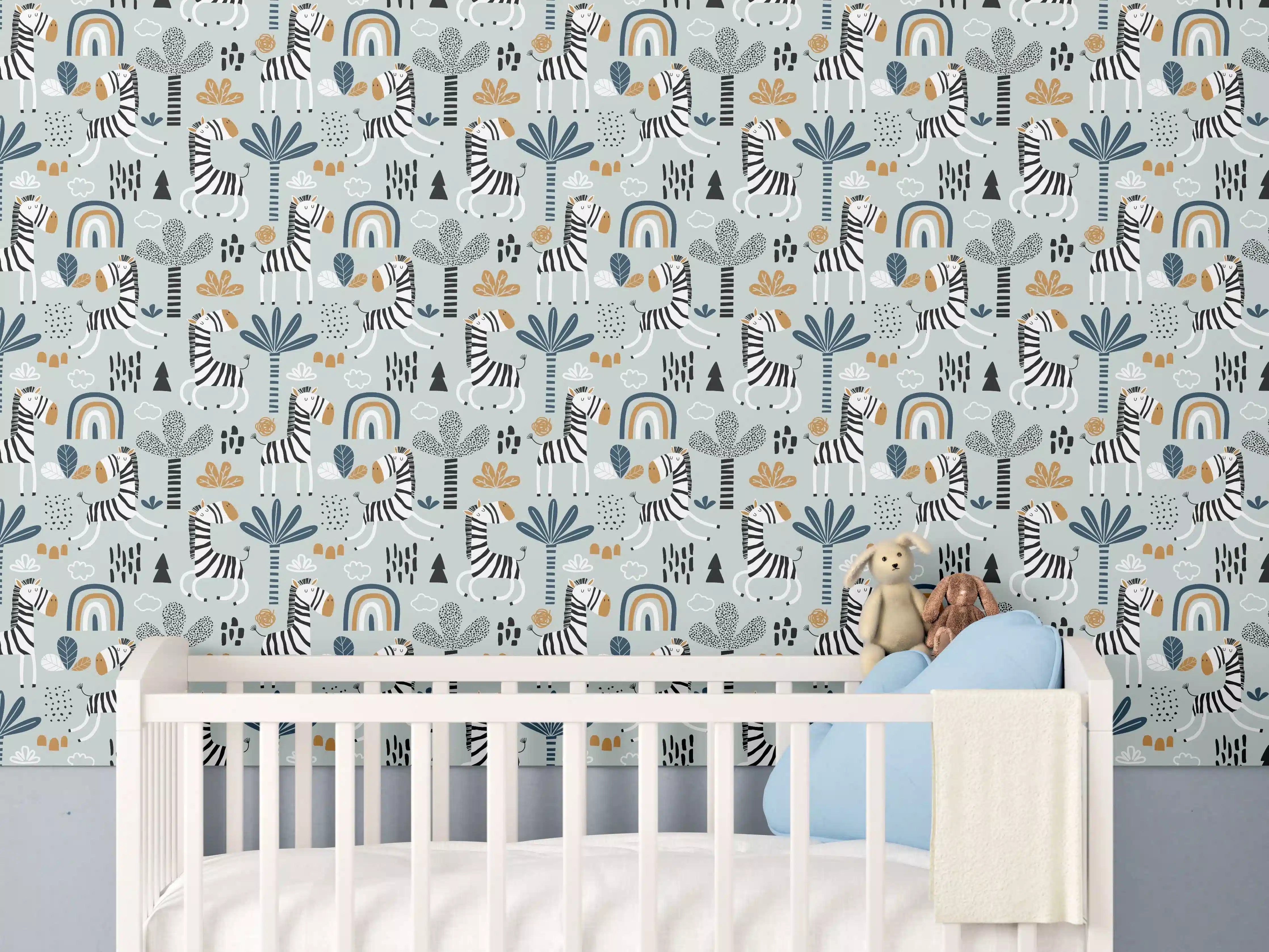 Babyzimmer Wandgestaltung - Abstrakte Grautöne in Blau