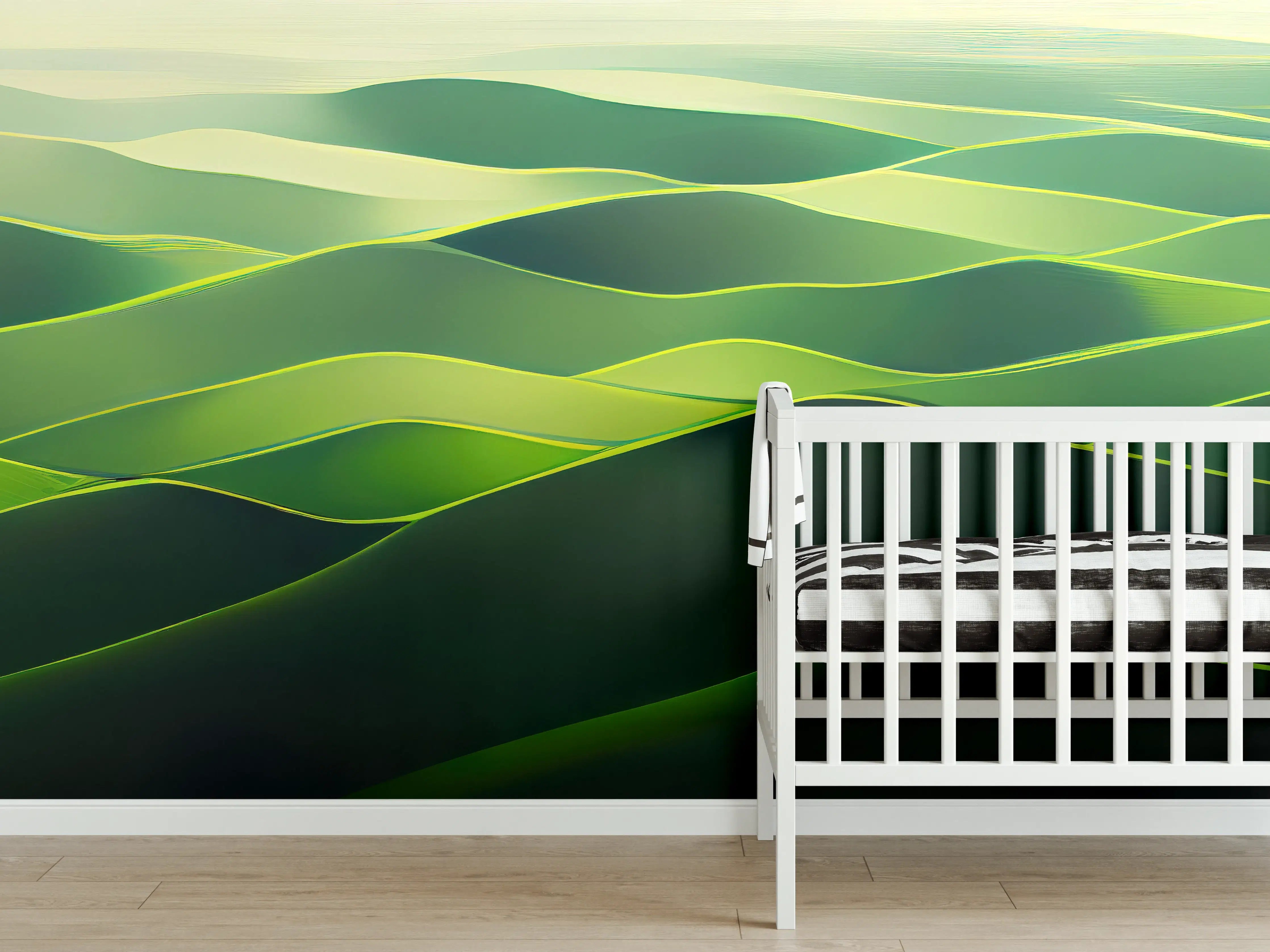 Babyzimmer Wandgestaltung - Abstrakte Grüne Landschaft Illustration