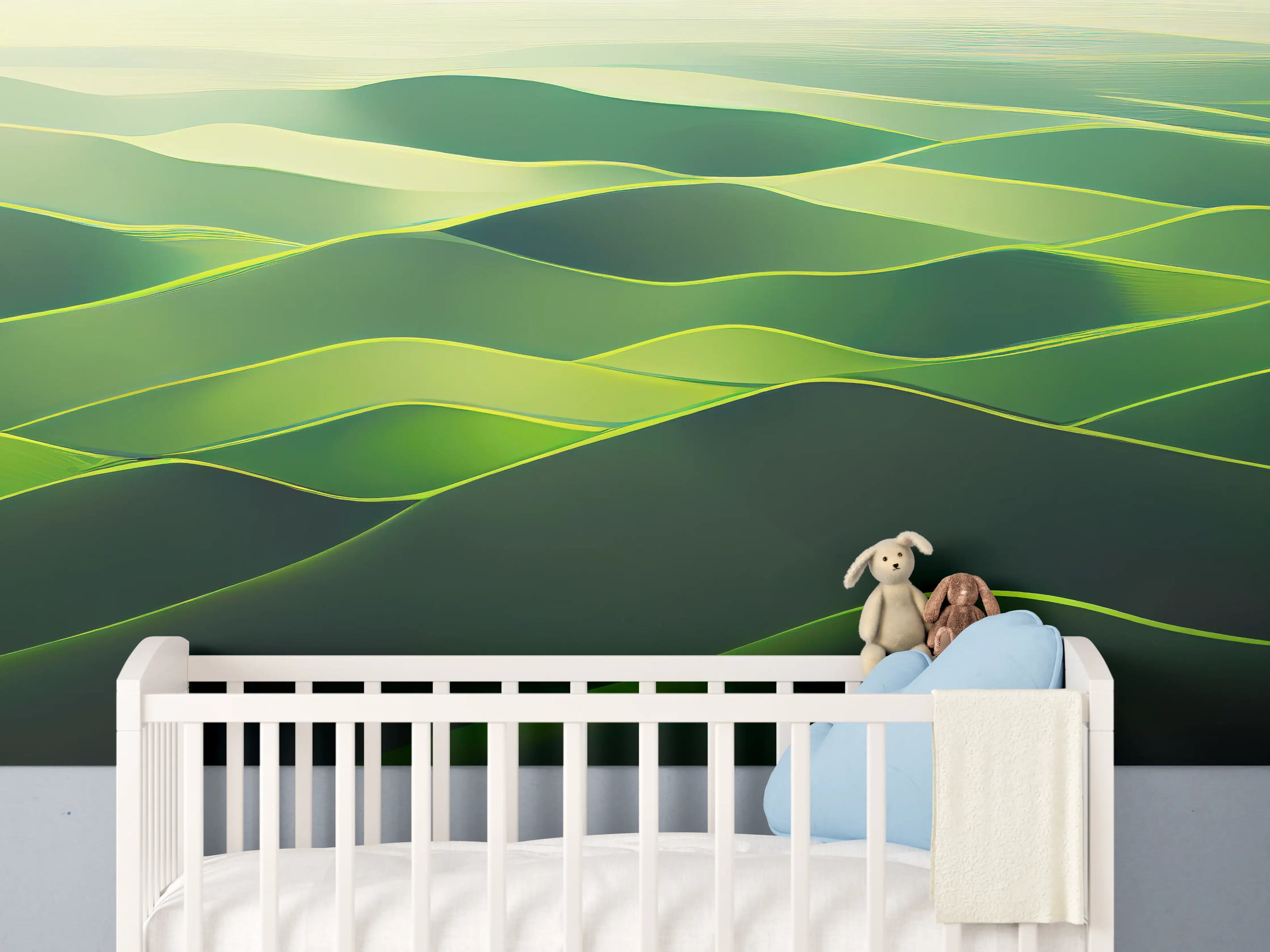Babyzimmer Wandgestaltung - Abstrakte Grüne Landschaft Illustration